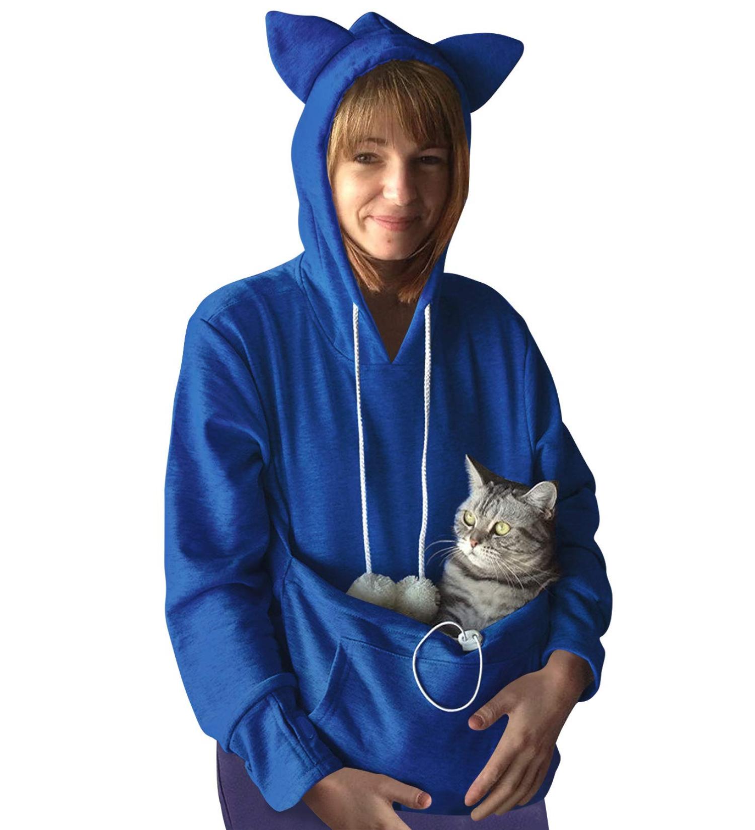 Shop Dresswel Women s Hooded Sweater with Dog Bag - Cozy Cat Sweatshirt for Autumn Winter Dark Blue - Buy Online on GoSupps.com