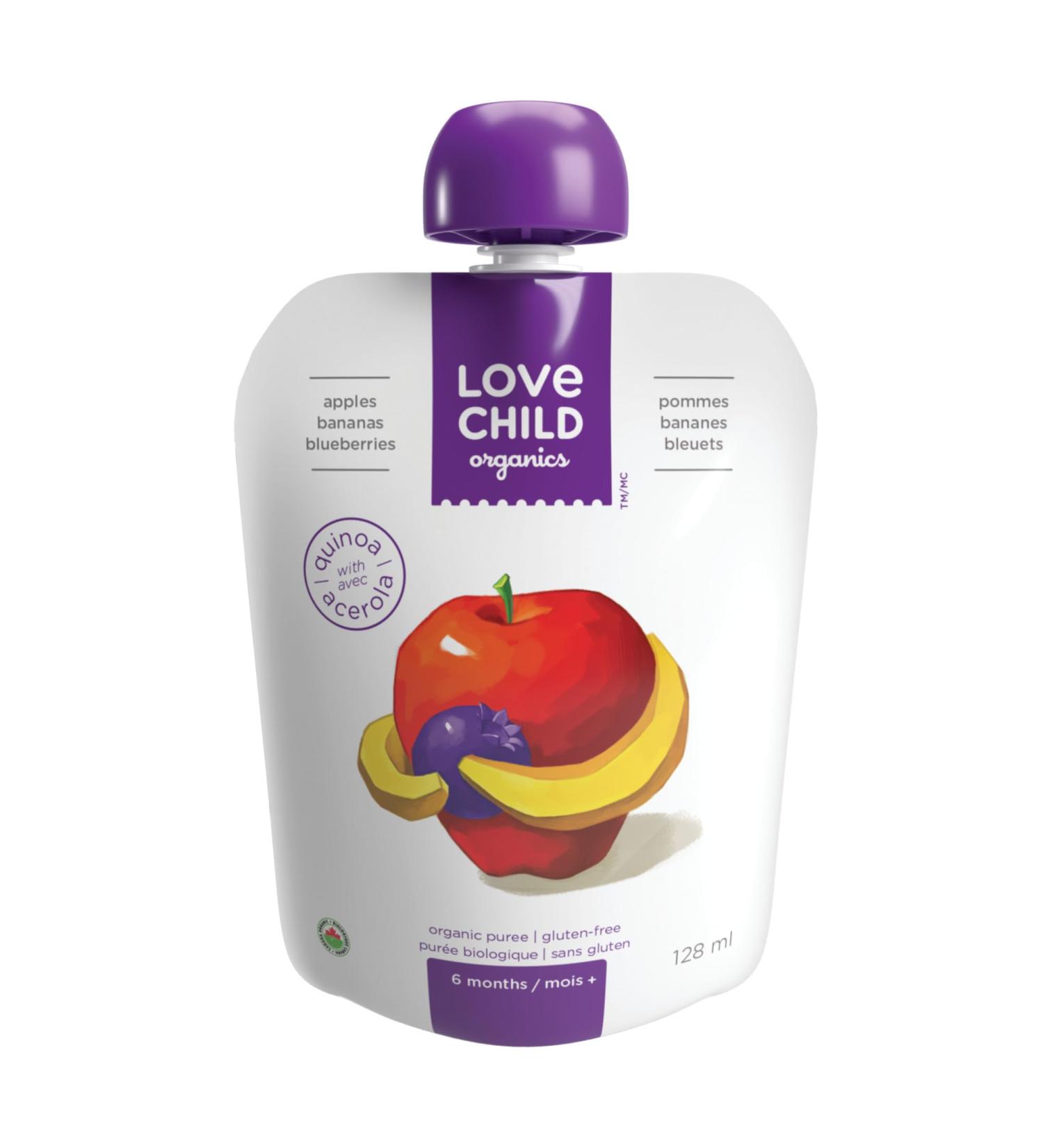 Love Child Organics Apples Bananas + Blueberries Puree - 128 ml - Buy Online on GoSupps.com