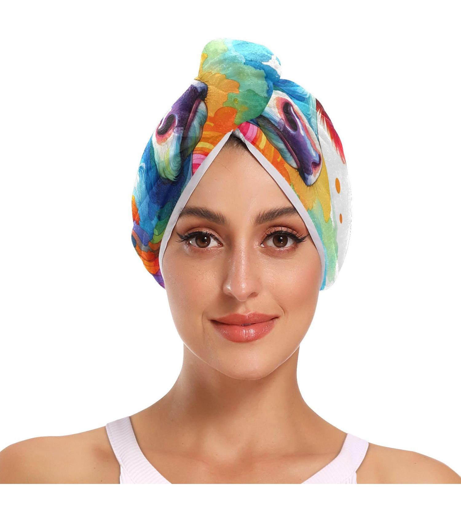 Watercolor Cow Hair Towel 2 Pack - Super Absorbent Quick Dry Turbans for Women & Girls - Buy Online on GoSupps.com