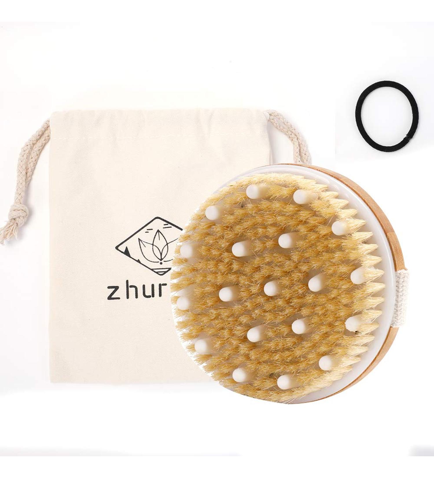 Zhurson Dry Brush - 100% Natural Wild Boar Bristles for Exfoliation Detox & Circulation - International Shipping Available - Buy Online on GoSupps.com