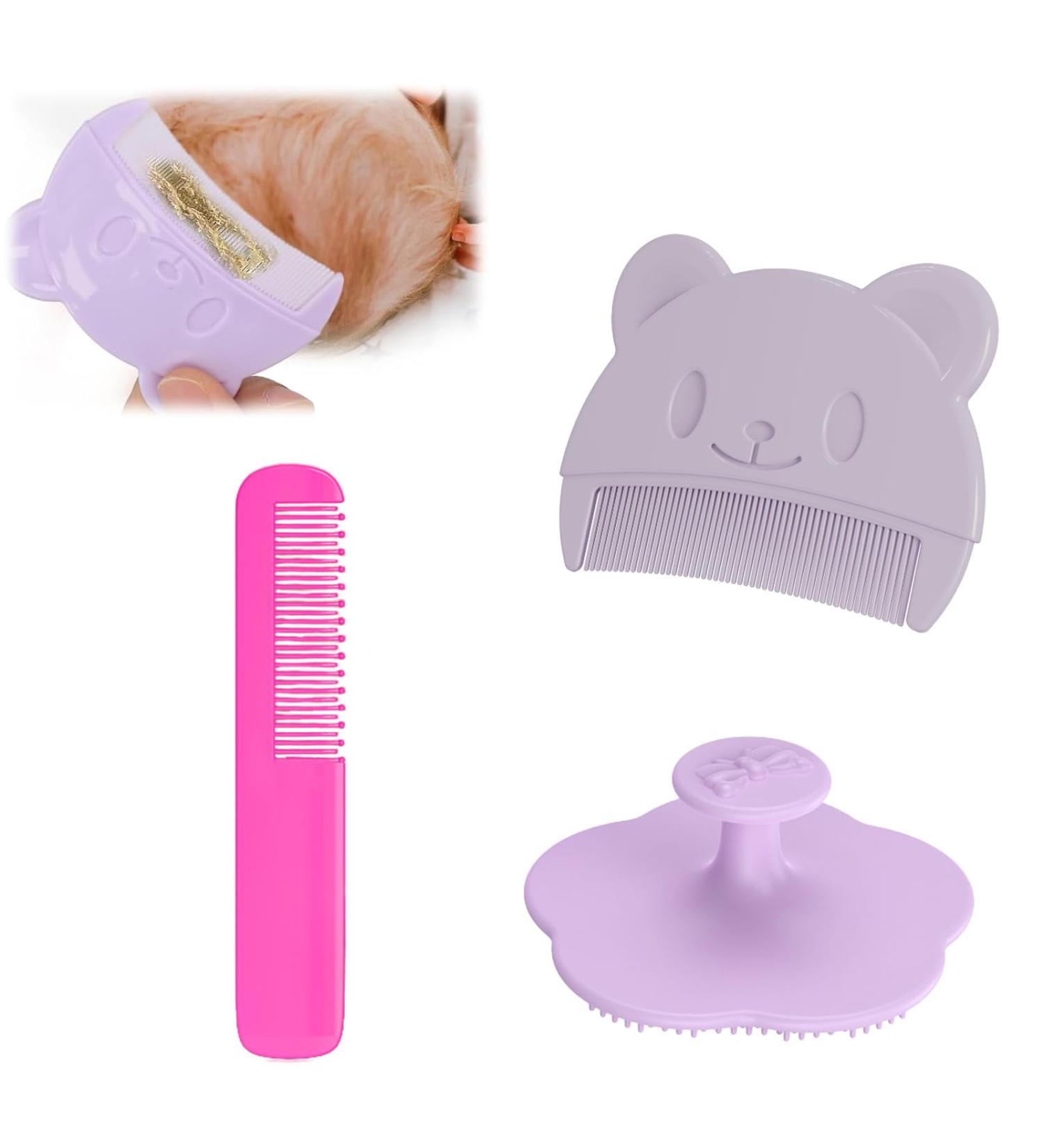 3-Piece Baby Hairbrush Set - Soft Silicone Bathing Brush & Scalp Massager for Newborns - Purple - Buy Online on GoSupps.com