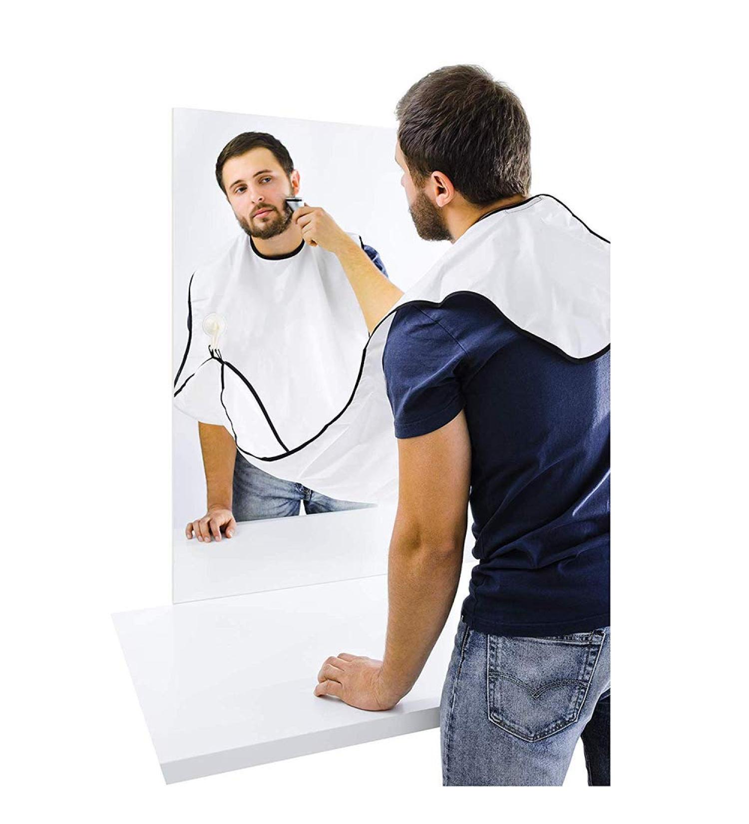 Beard Apron Cape Bib for Men Beard Hair Catcher for Shaving and Trimming with Smooth Surface Adjustable Hook and Loop Beard Grooming Apron with 2 Strong Suction Cups (White) - Buy Online on GoSupps.com