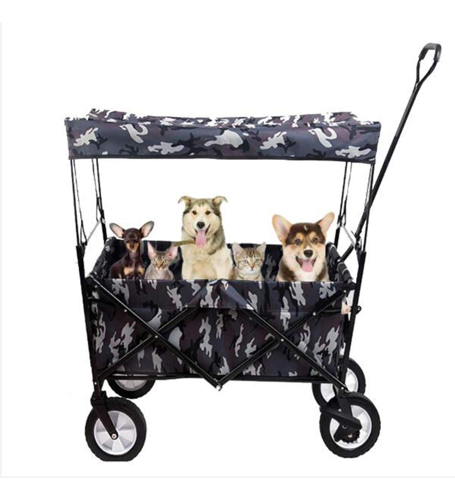Foldable Utility Wagon Collapsible Sports Outdoor Cart with Removable Canopy Tilting Handle for Camping Beach Sporting Events Concerts Shopping - Buy Online on GoSupps.com