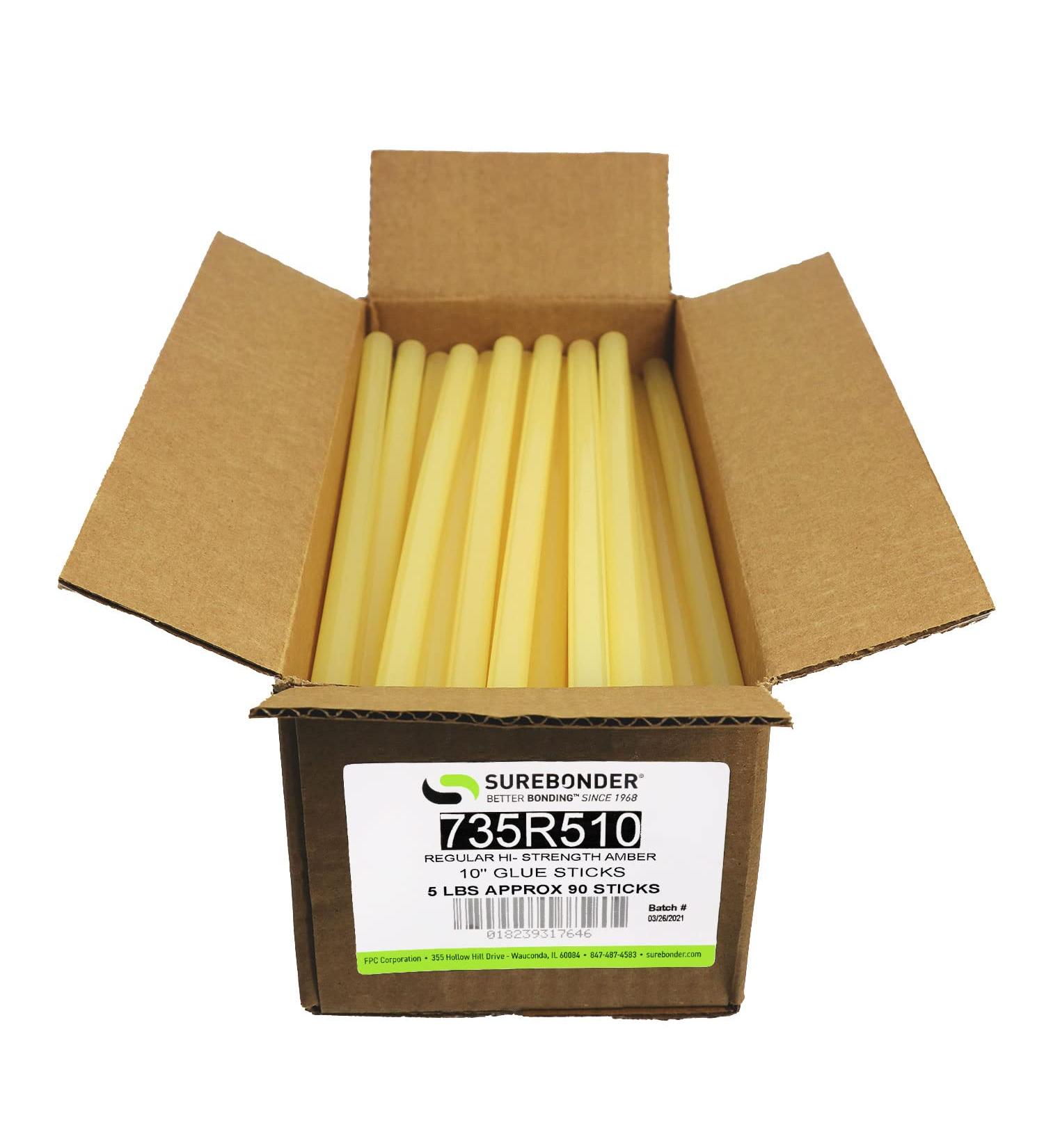 735R510 Full Size 10" High Strength Amber Color Hot Glue Stick - 5 lb Box - Buy Online on GoSupps.com
