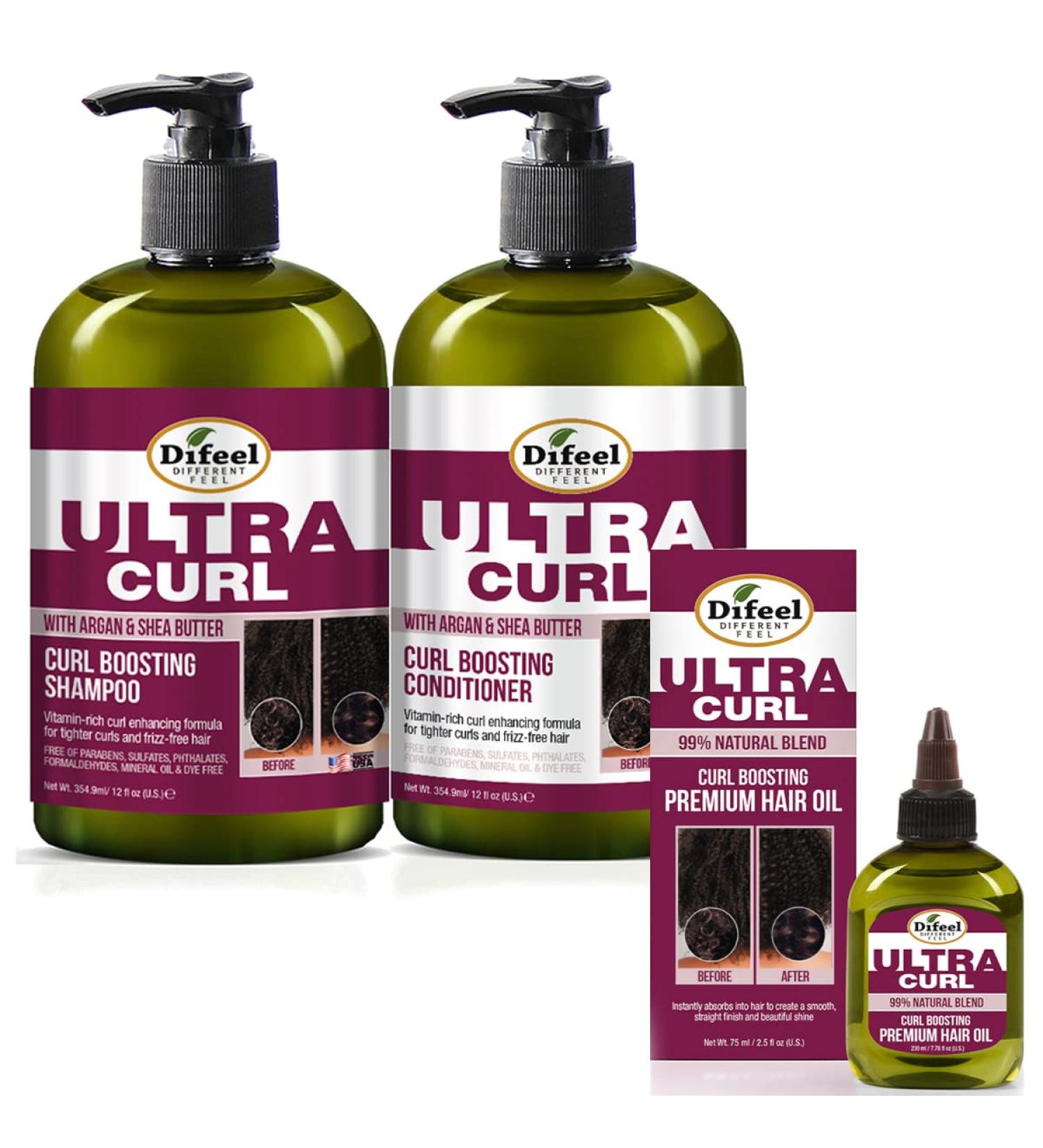 Difeel Ultra Curl 3-PC Hair Care Set | Curl Boosting Shampoo Conditioner & Oil - International Shipping Available - Buy Online on GoSupps.com