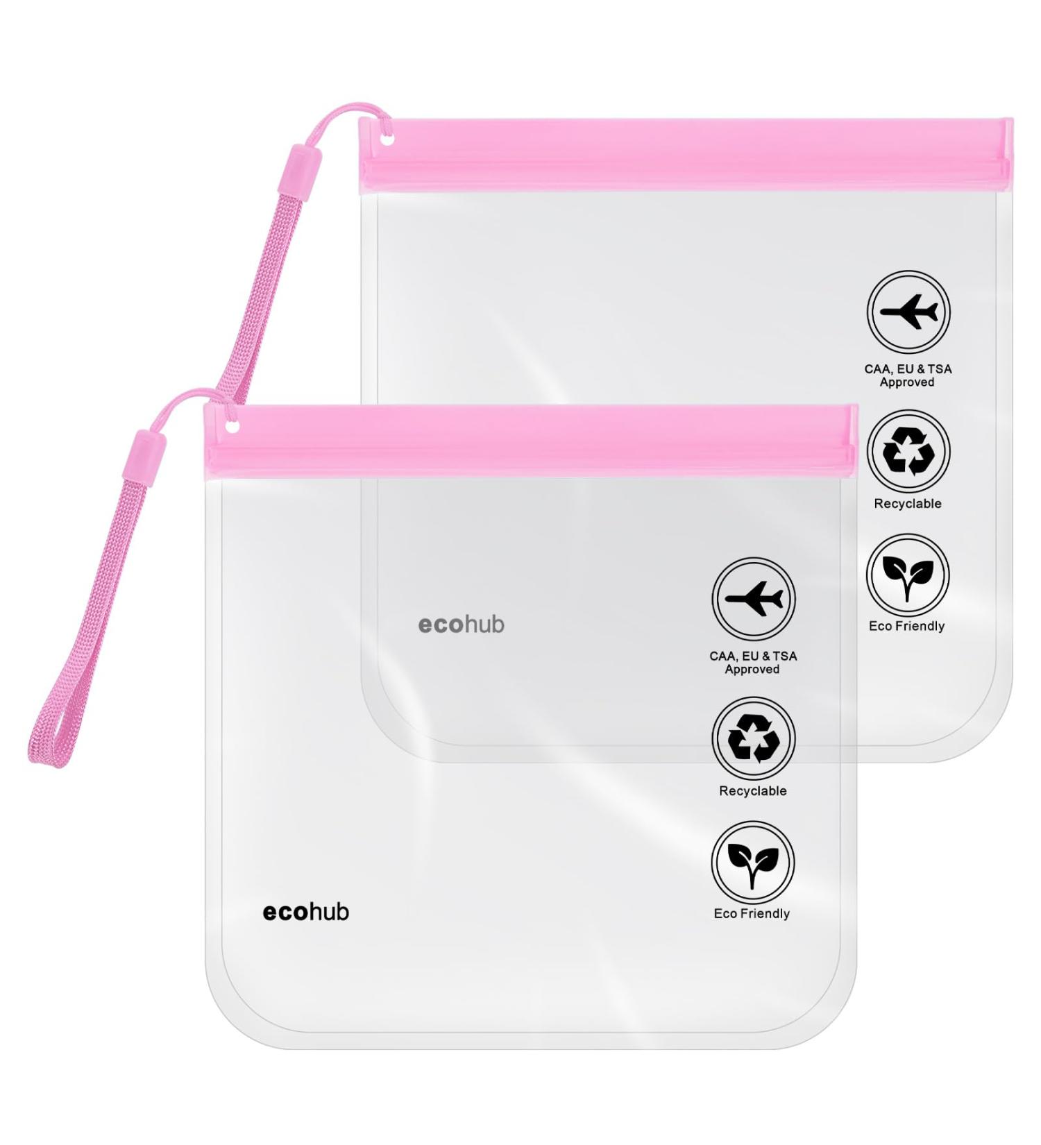 2 Pack ECOHUB Airport Security Liquids Bags - Clear Travel Toiletry Bag with Strap and Carrying Handle - TSA Approved Pink EVA Zip Lock Bags for Women and Men - Buy Online on GoSupps.com