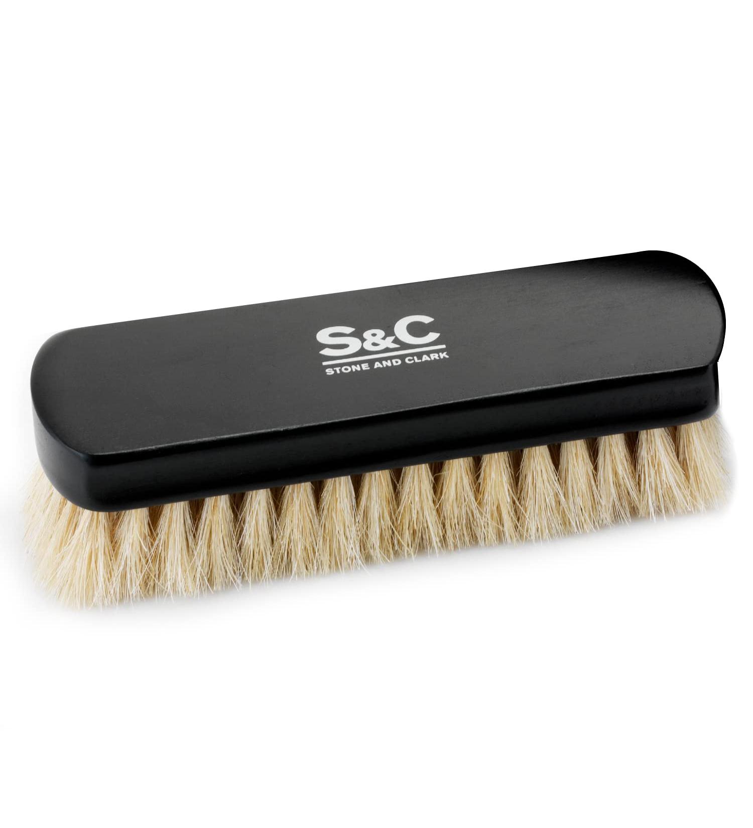 Stone and Clark Premium White Horsehair Shoe Brush - 100% Horse Hair Bristles for Perfect Leather Polish - Concaved Beech Wood Handle - Shoe Care Essential - Buy Online on GoSupps.com