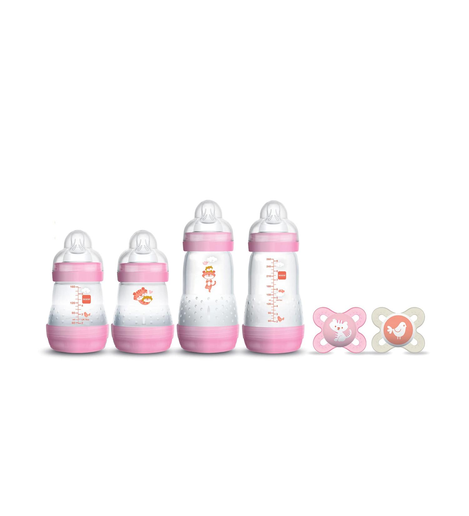 MAM Newborn Essentials Feed & Soothe Set - Anti-Colic Baby Bottles and Pacifiers for Baby Girls - Pink - Buy Online on GoSupps.com