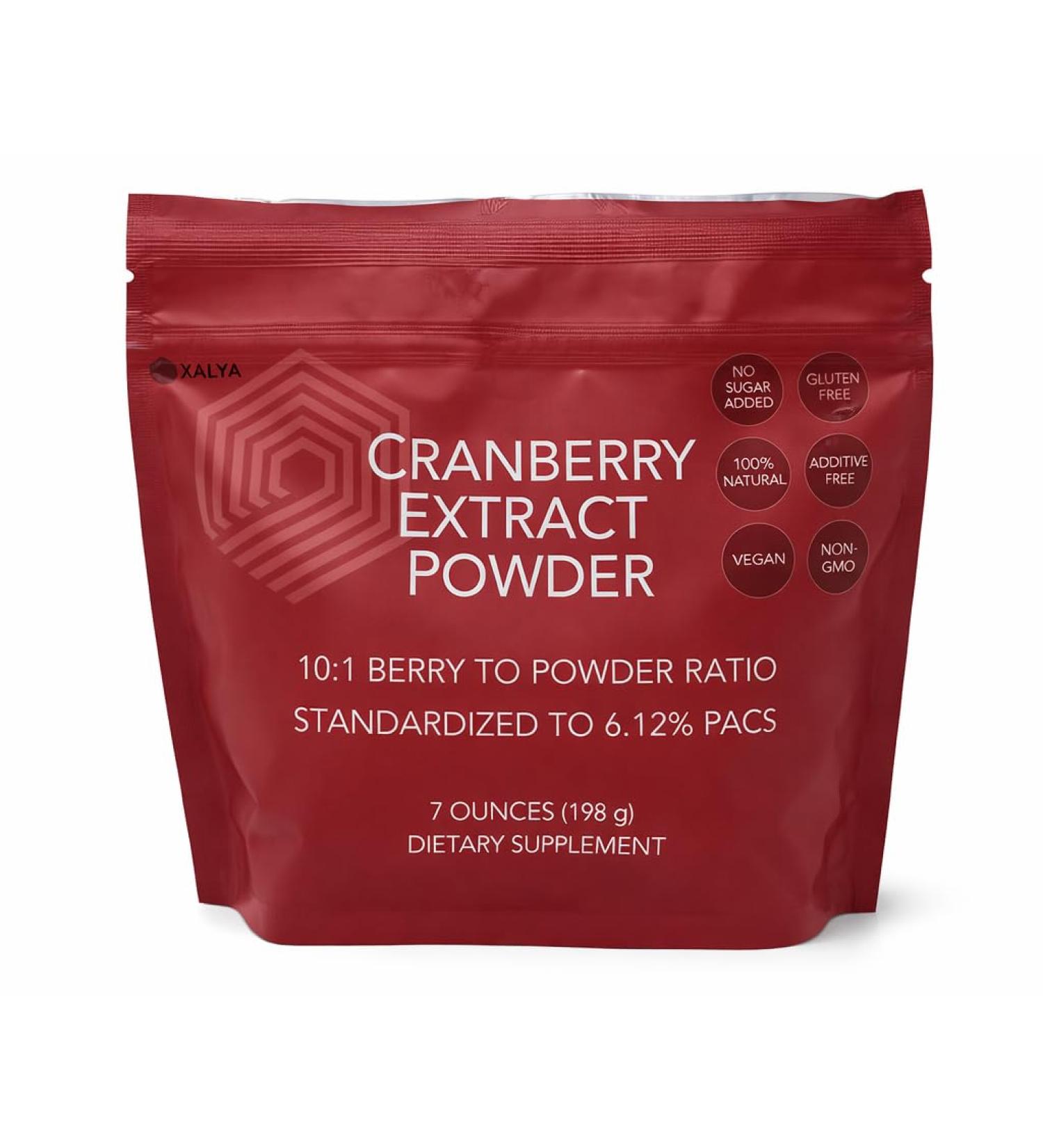 Xalya Cranberry Powder Unsweetened Cranberry Powder Pure Extract -10 to 1 Cranberries Ratio Standardized to 6.12 Percent PACs 7 Ounce Bag - Buy Online on GoSupps.com