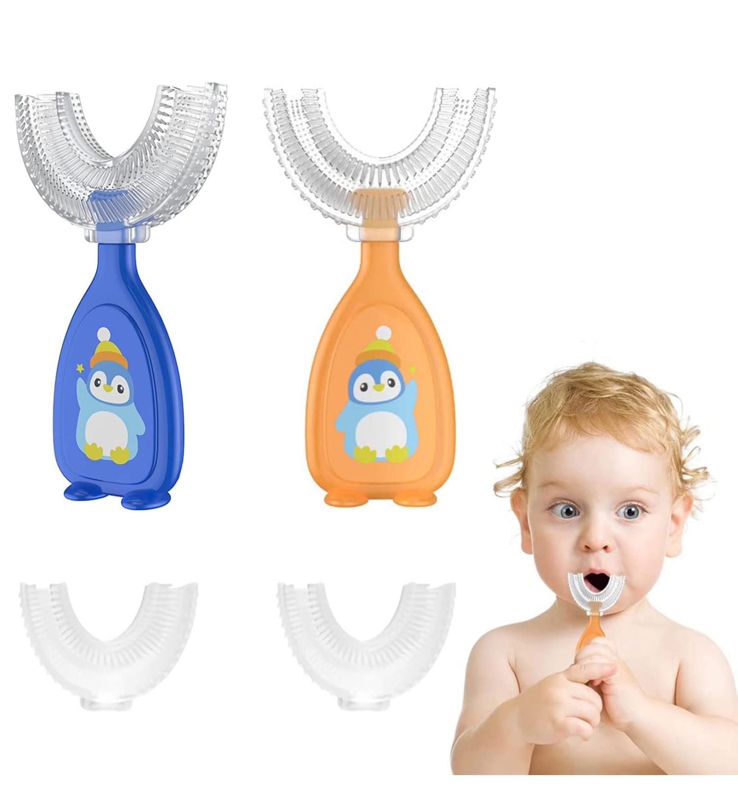 Children's U-Shaped Toothbrush - All Round Safety & Comfort | Food-Grade Silicone | Blue & Orange | Ideal for Whole Mouth Care - Buy Online on GoSupps.com