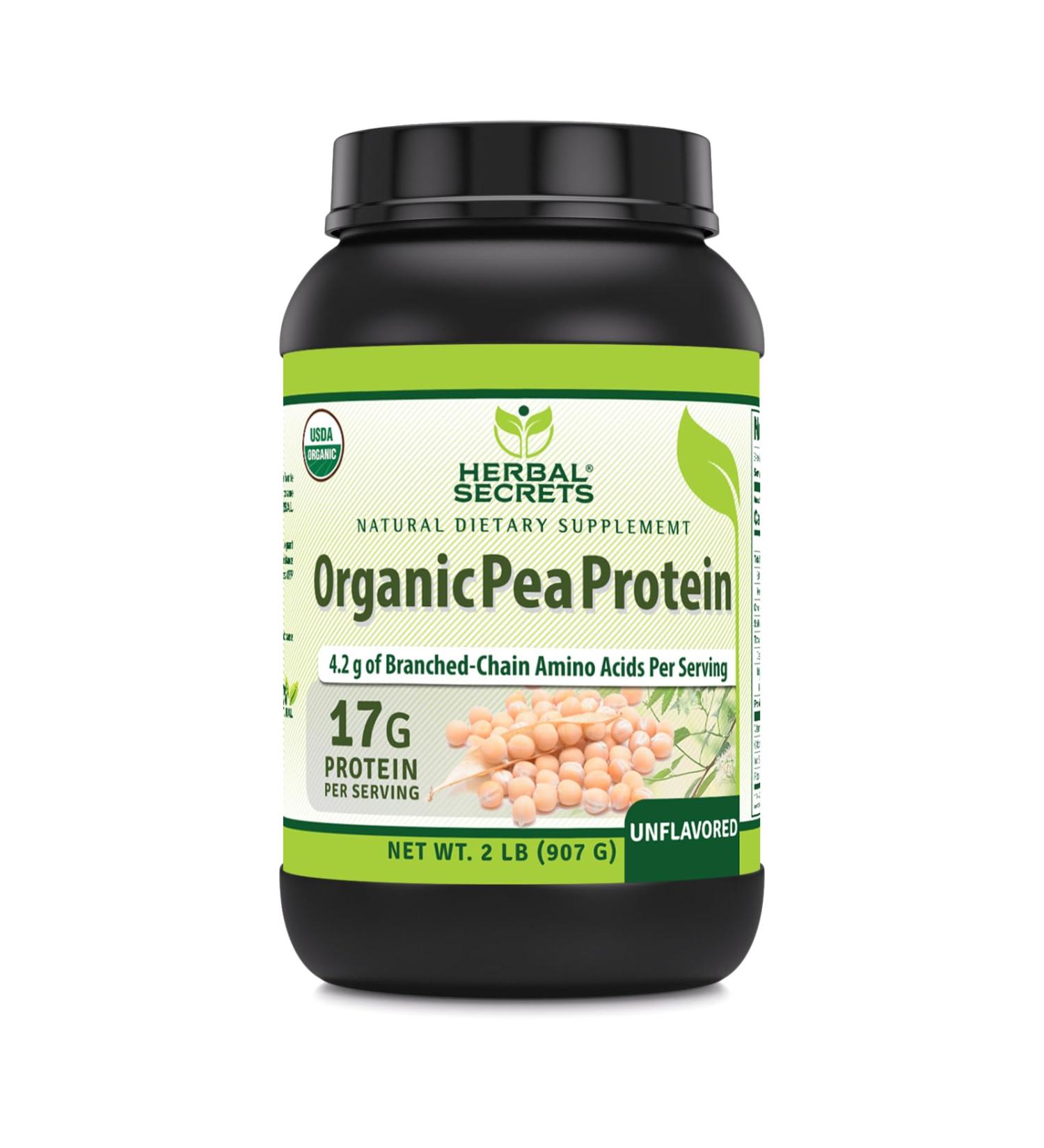 Herbal Secrets Organic Pea Protein Powder - 2 lbs 17g Protein Non-GMO Gluten Free Made in USA - Buy Online on GoSupps.com