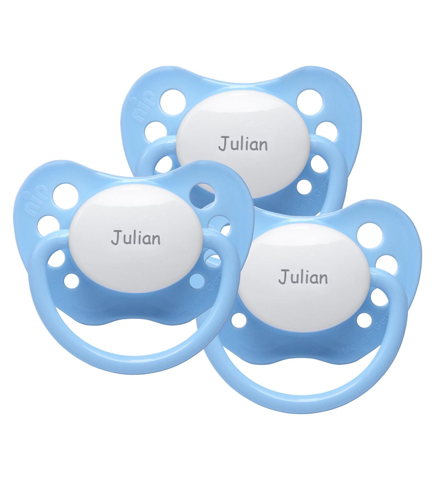 Name pacifier - NIP pacifier with name - silicone size 1 - light blue - set of 3
