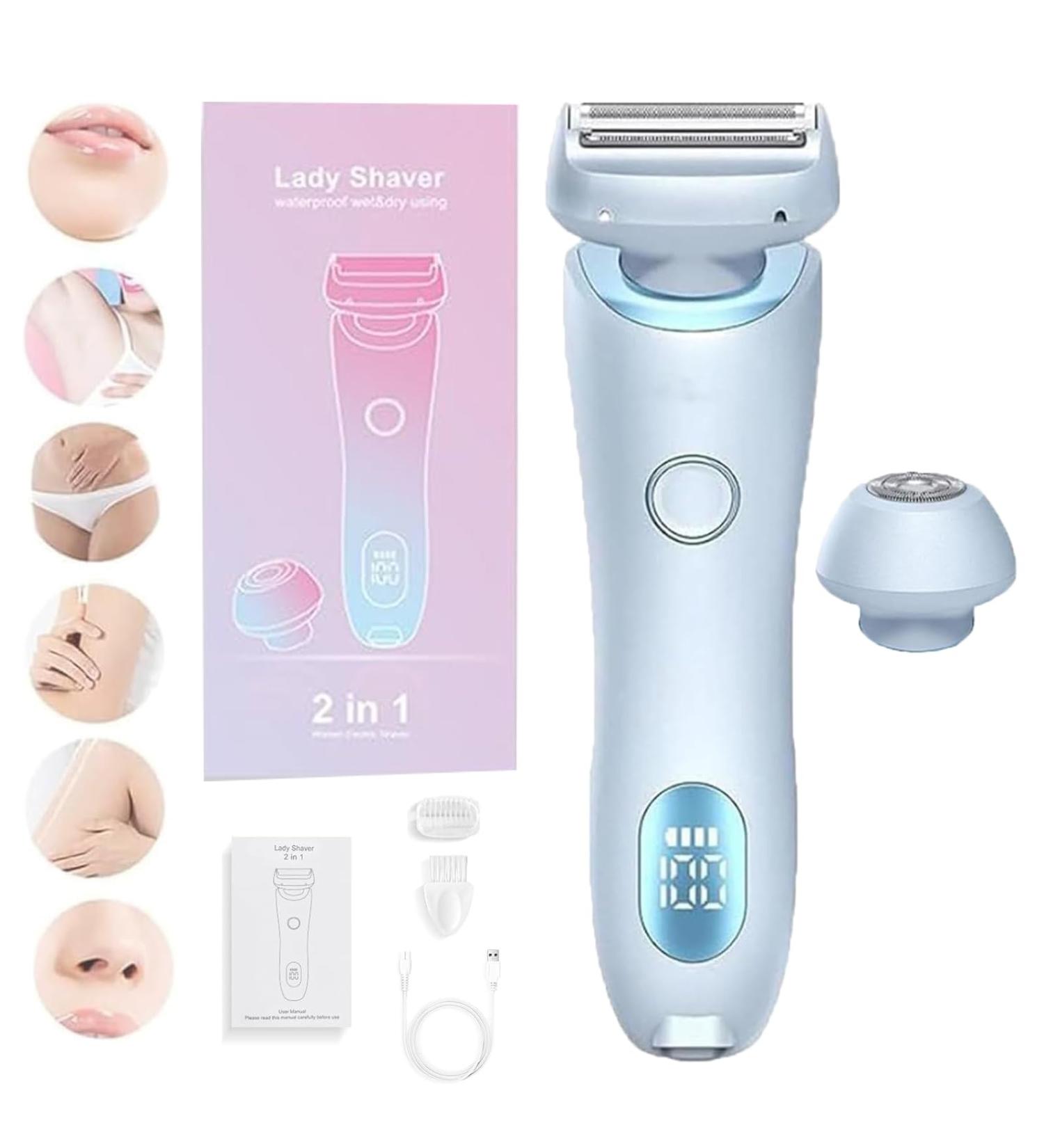 Duskofficial Razor 2 in 1 Portable Electric Shaver Razors for Women The Glide Pro 3.0 Waterproof Electric Razor Wireless Bikini Trimmer Wet and Dry Painless Hair Removal Removable Head (Blue) - Buy Online on GoSupps.com