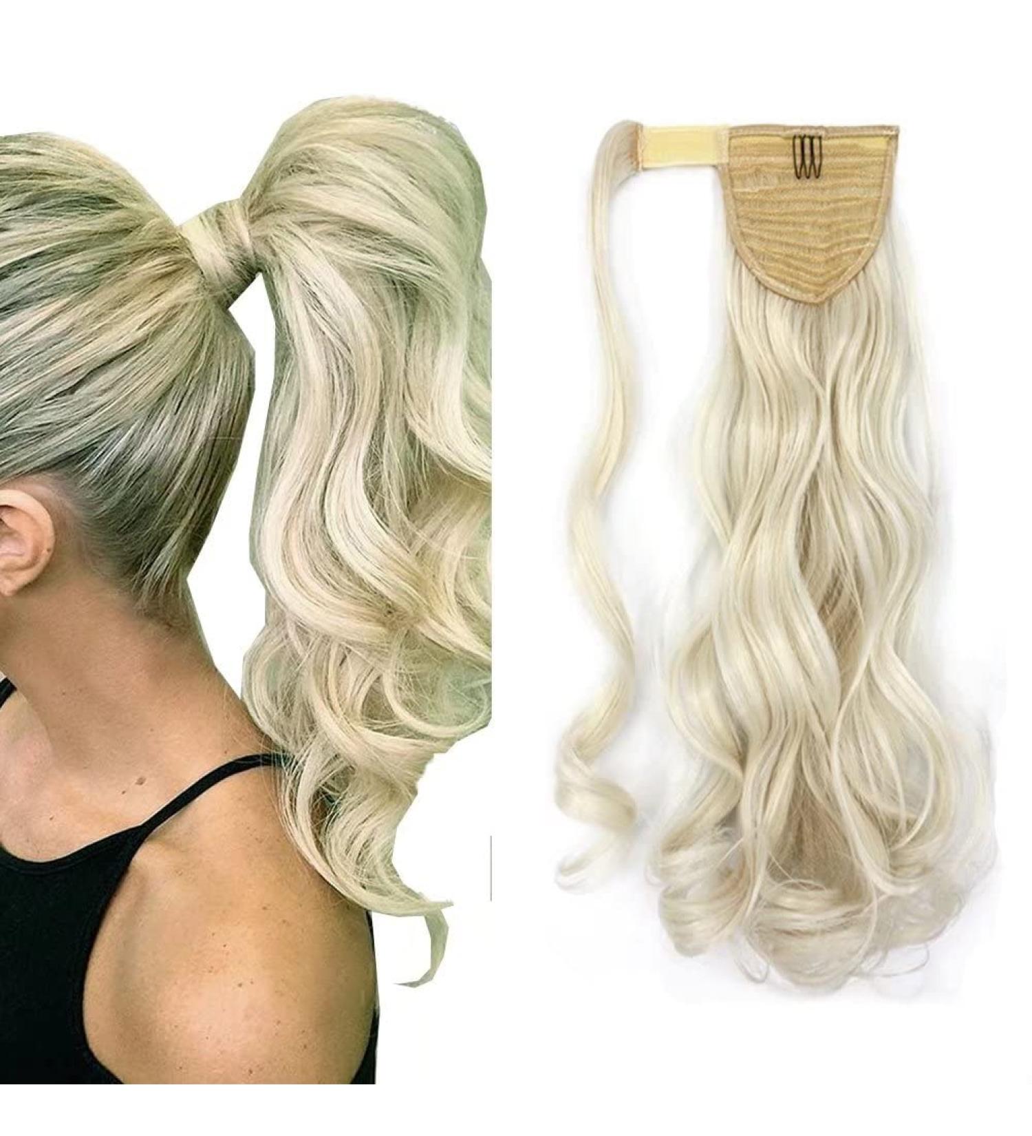 iLUU Ponytail Extension Synthetic Magic Paste Heat Resistant Curly Wavy Wrap Around Ponytail Clip In Hairpiece 100g 18" #60 Platinum Blonde Ponytail Extensions for Women Girls #60-platinum blonde - Buy Online on GoSupps.com