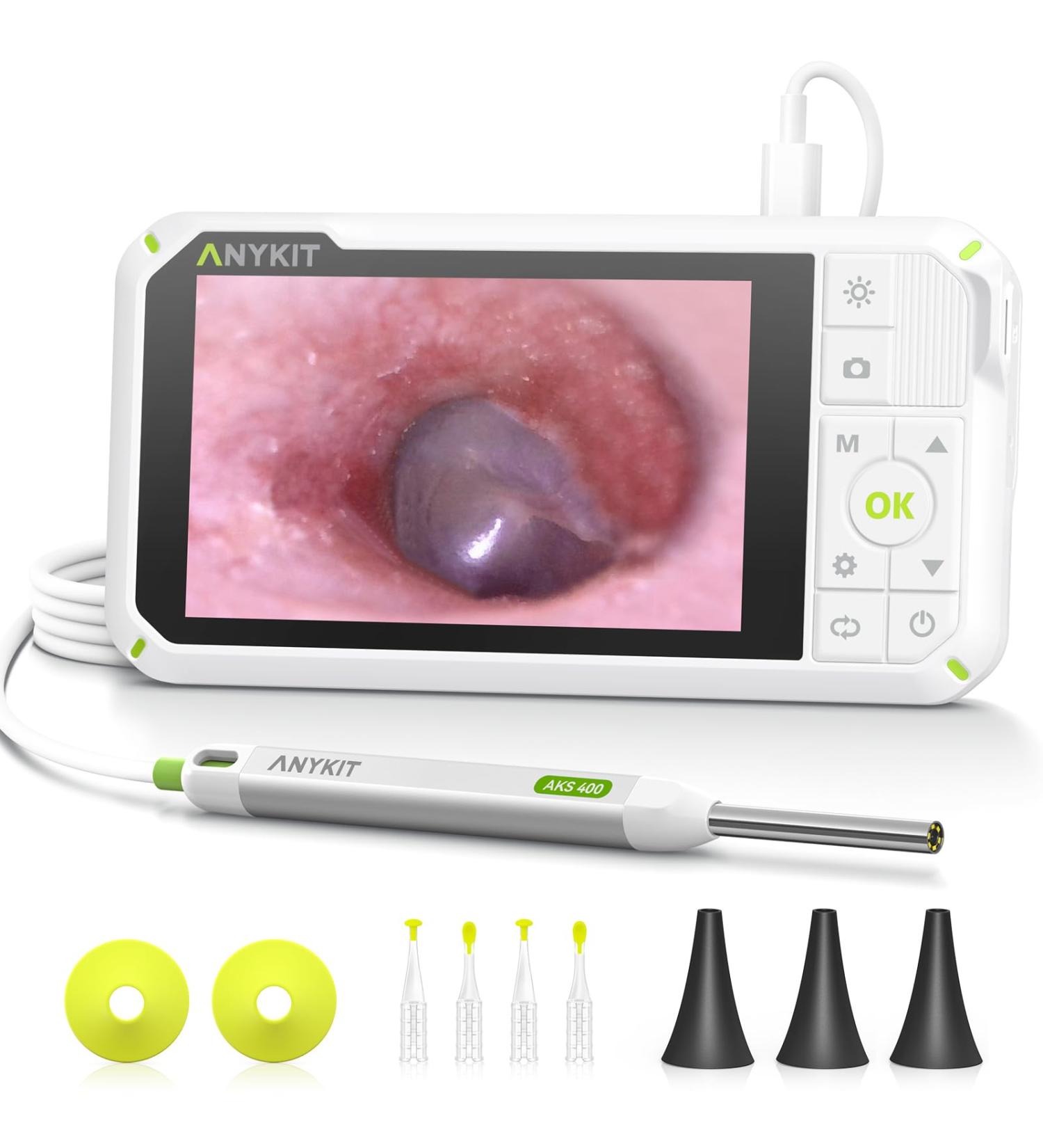 Anykit Digital Otoscope with Gyroscope, 4 Inches Screen, 3.9mm Ear Scope Camera with 6 Lights, Ear Wax Removal Tool, 32GB Card, Supports Photo Snap and Video Recording - Buy Online on GoSupps.com