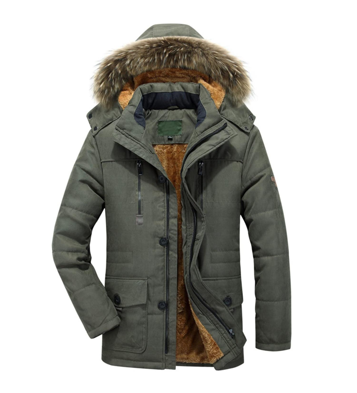 Hanxiulin Oversized Men's Fleece Jacket - Warm Lined Outdoor Coat with Hood - Army Green XXL - Buy Online on GoSupps.com