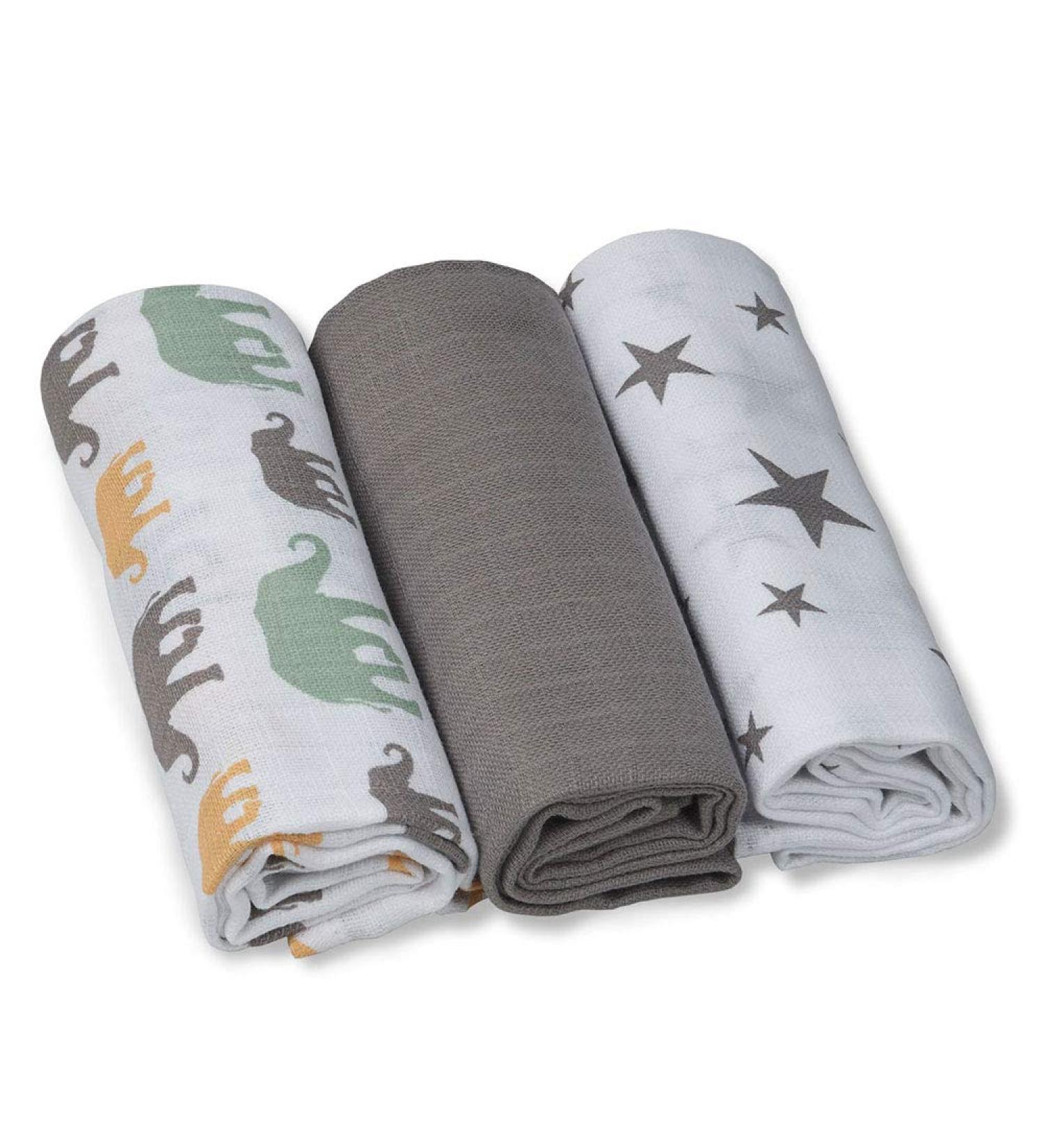 Buy Green Woodpecker Mullwindeln 70x70cm - 100% Cotton Spitting Towels Skin-Friendly & Suction-Strong Gray with Stars & Elephants - 3 Pieces (1500-V5) Taupe - International Shipping - Buy Online on GoSupps.com