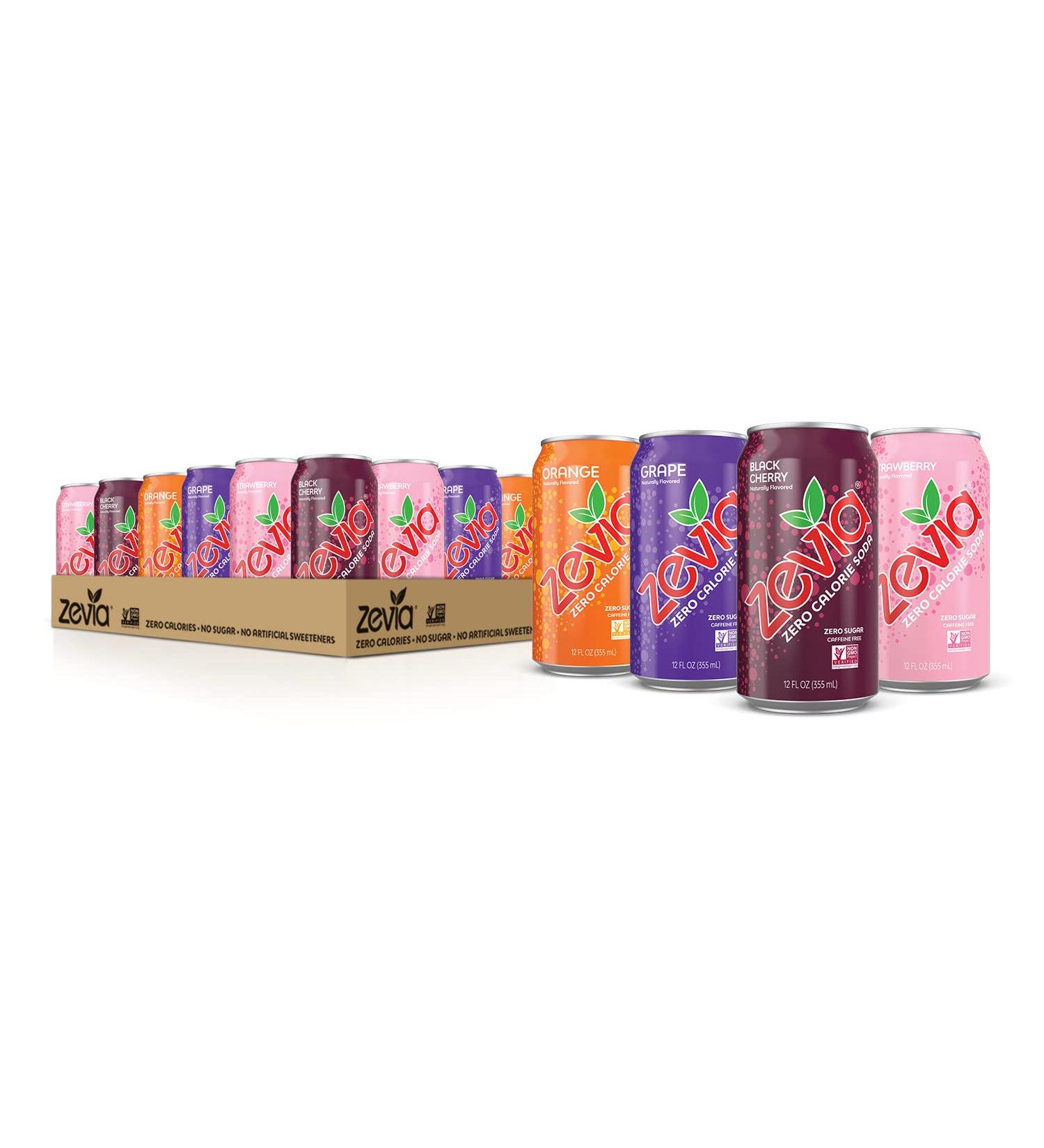 Zevia Zero Calorie Soda Fruity Variety Pack - 24 Cans, 4 Flavors - 12oz Each - Buy Online on GoSupps.com