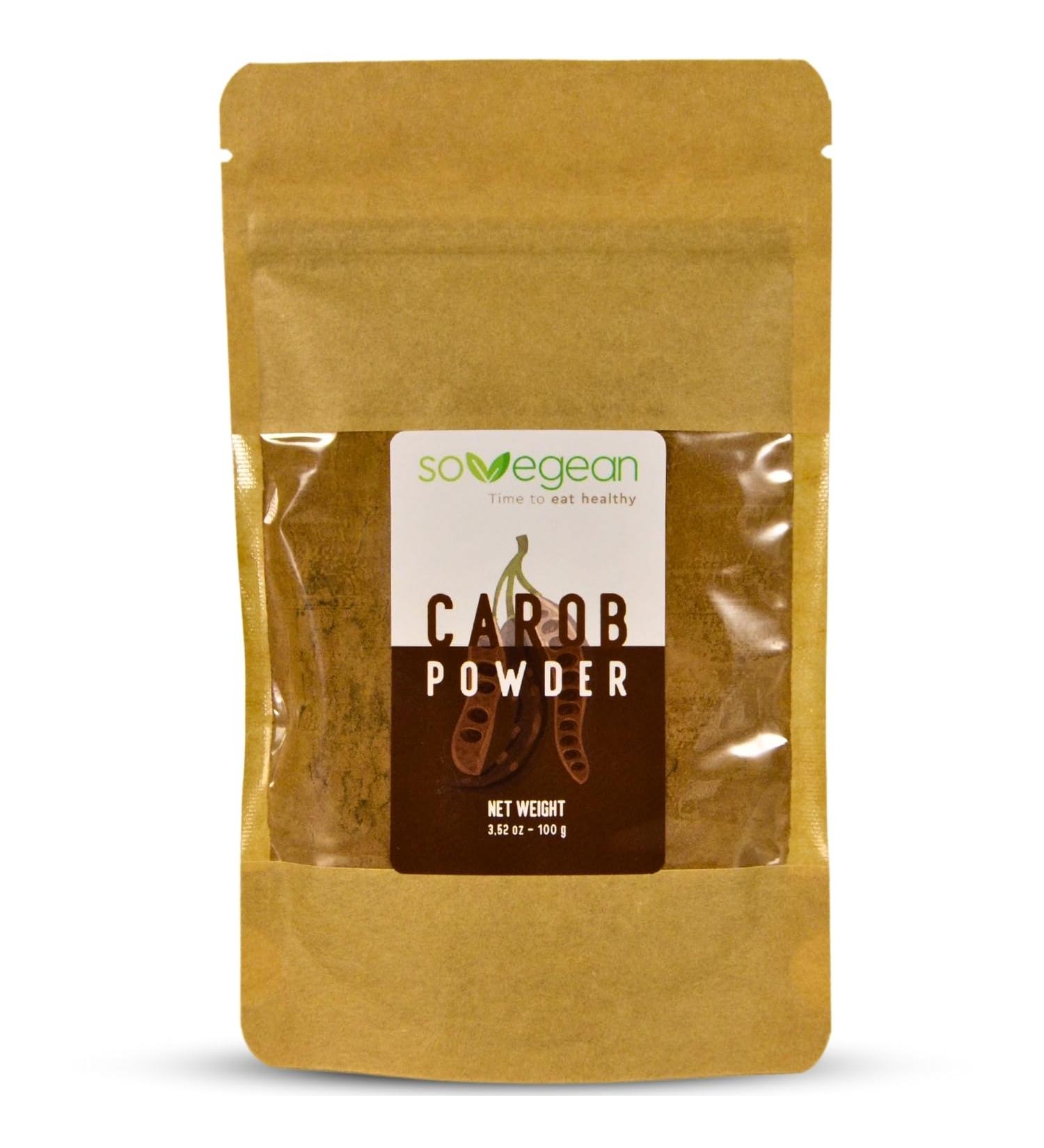 Sovegean Carob Powder 3 52oz/100g-Raw Vegan Gluten Free Carob Powder Superfood-100% Pure and Natural - Buy Online on GoSupps.com