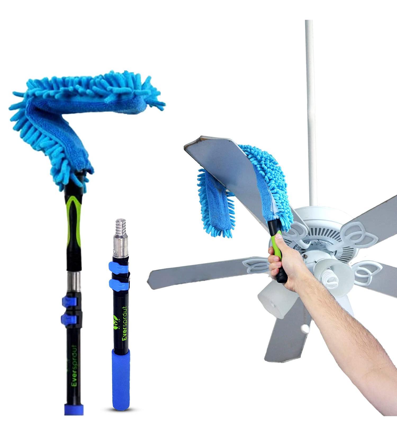 Eversprout Flexible Microfiber Ceiling Fan Duster with Extension Pole - 1.5 to 3 Ft Reach | Bendable, Long Duster for High Ceilings - Cleaning Tool for Any Fan Blade - Buy Online on GoSupps.com