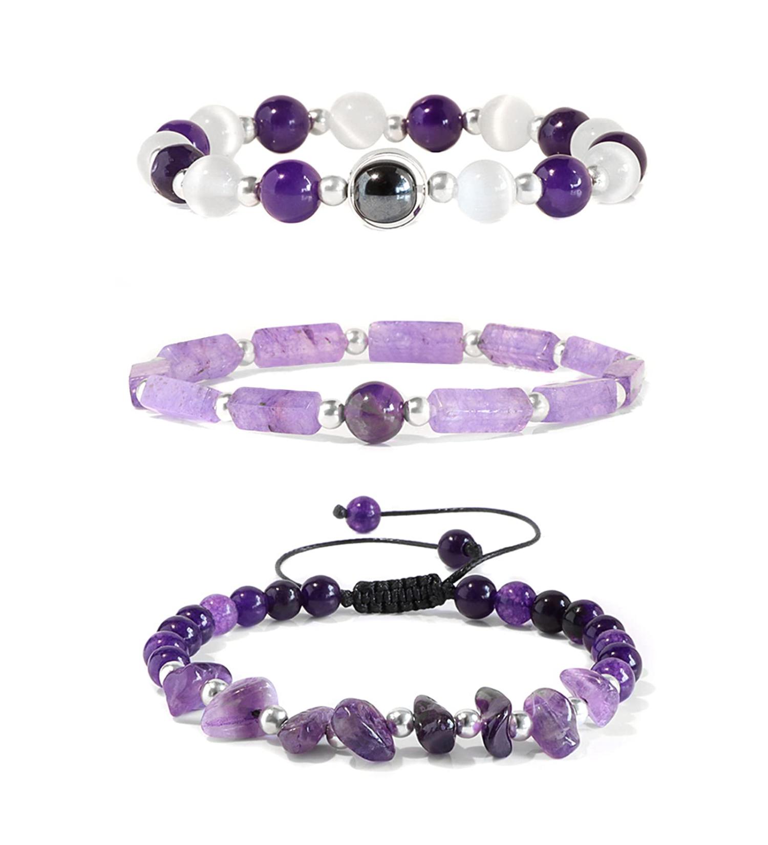 Vinswet Moonstone Amethyst Slimming Bracelets - Crystal Healing Energy Stones for Women (3Pcs) - Buy Online on GoSupps.com