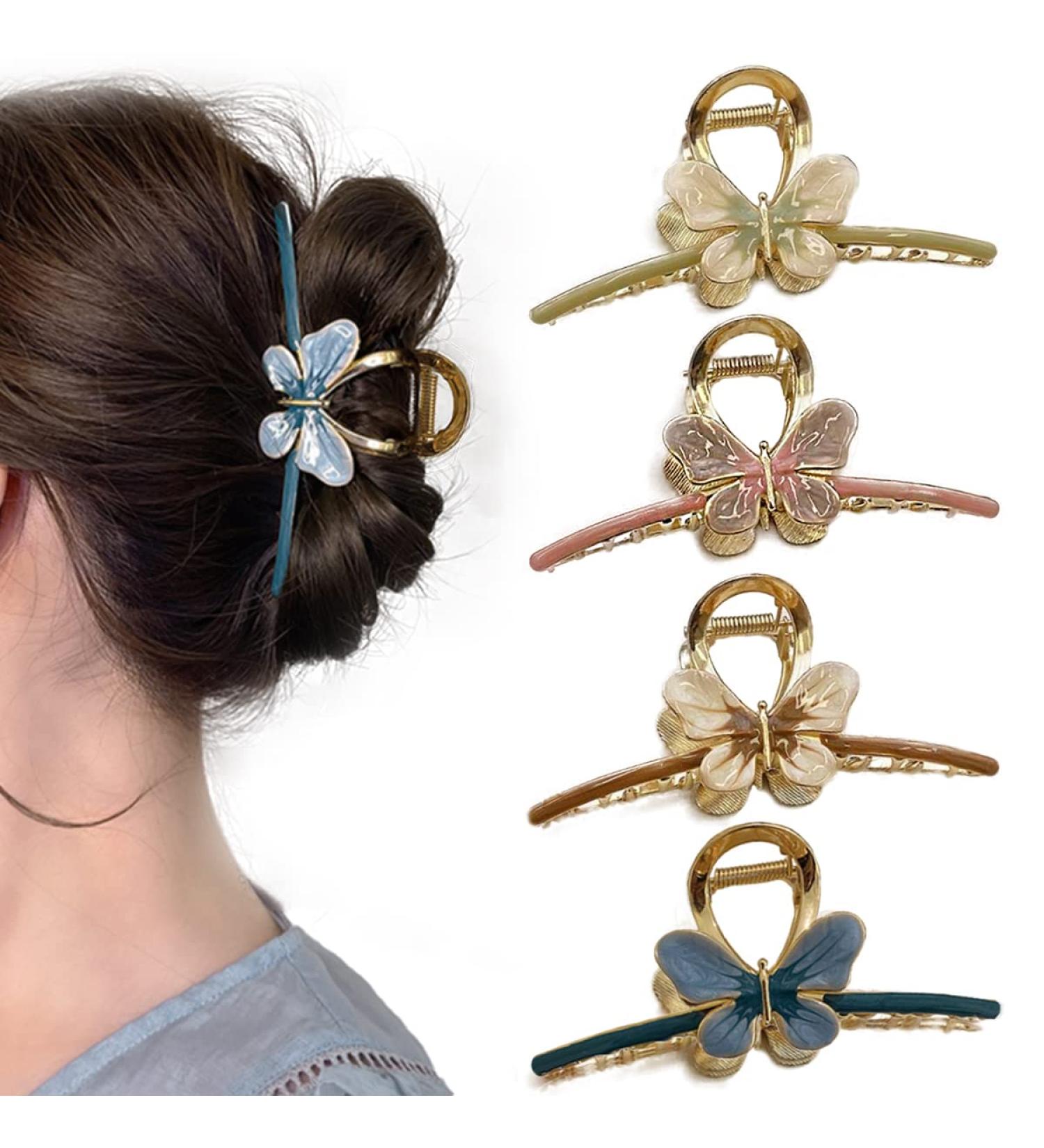 4 Pcs Cute Butterfly Hair Clips for Women & Girls - Metal Jaw Clips in Pink, Green, Brown & Blue - Buy Online on GoSupps.com
