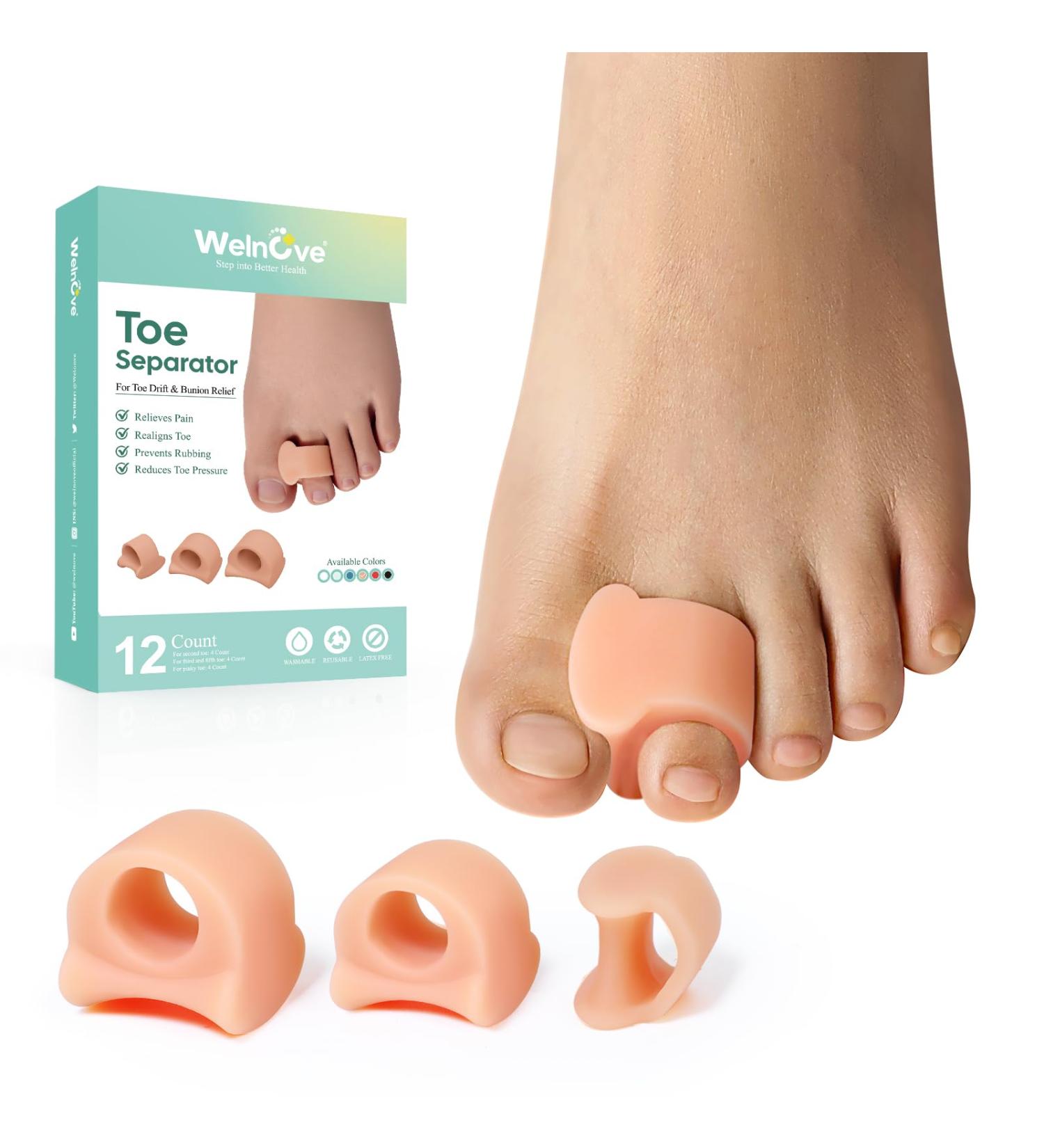Welnove Toe Separator for Overlapping Toes - Bunion Relief & Hammer Toe Corrector - 3 Sizes 6 Pack - Prevent Rubbing & Relieve Pressure - Beige - Buy Online on GoSupps.com