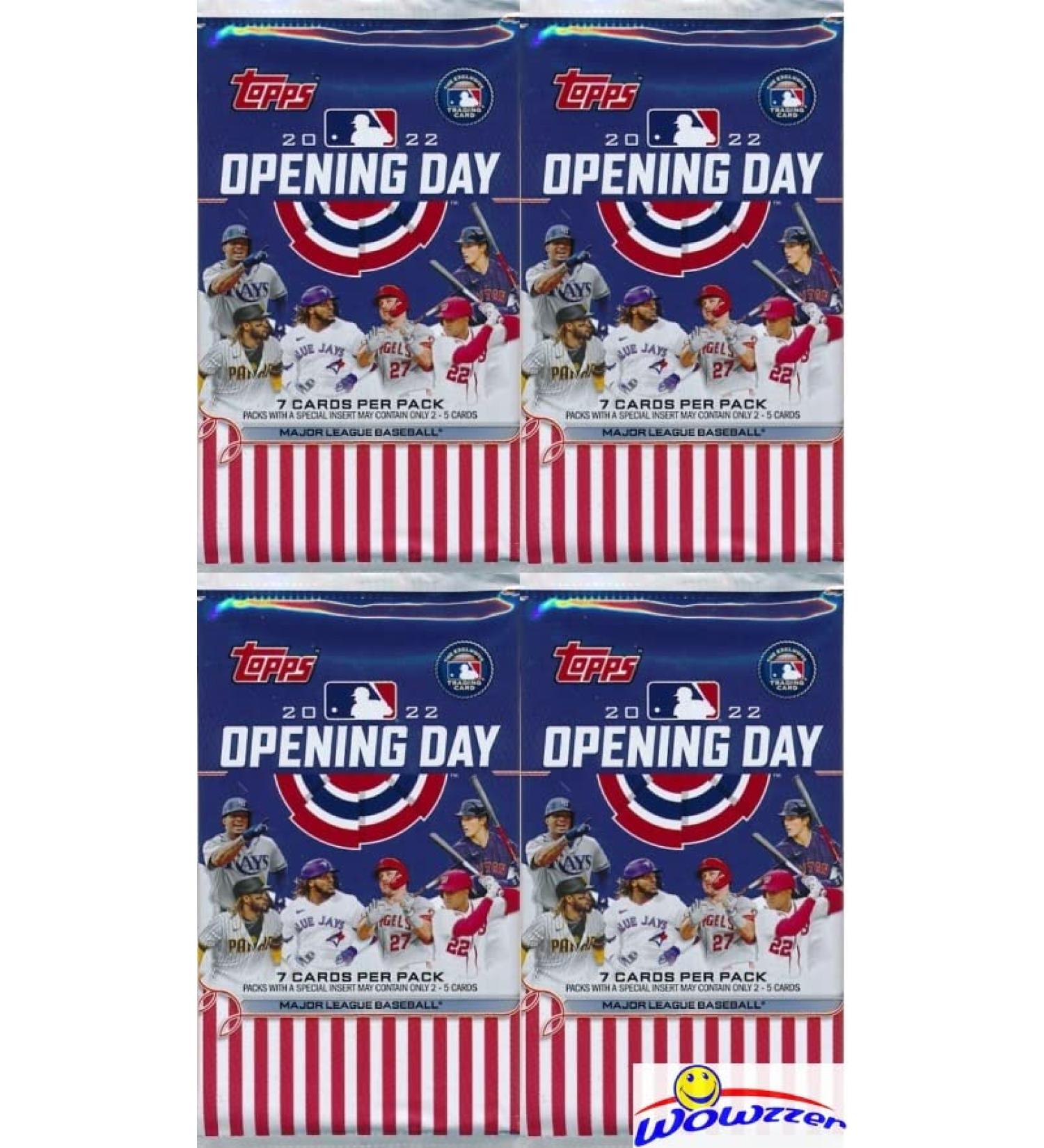 2022 Topps Opening Day Baseball Collection of FOUR (4) Factory Sealed HOBBY Packs with 28 Cards! EVERY Pack Includes 1 Insert! Look for Autos of Mike Trout, Fernando Tatis, Shohei Ohtani & Many More!