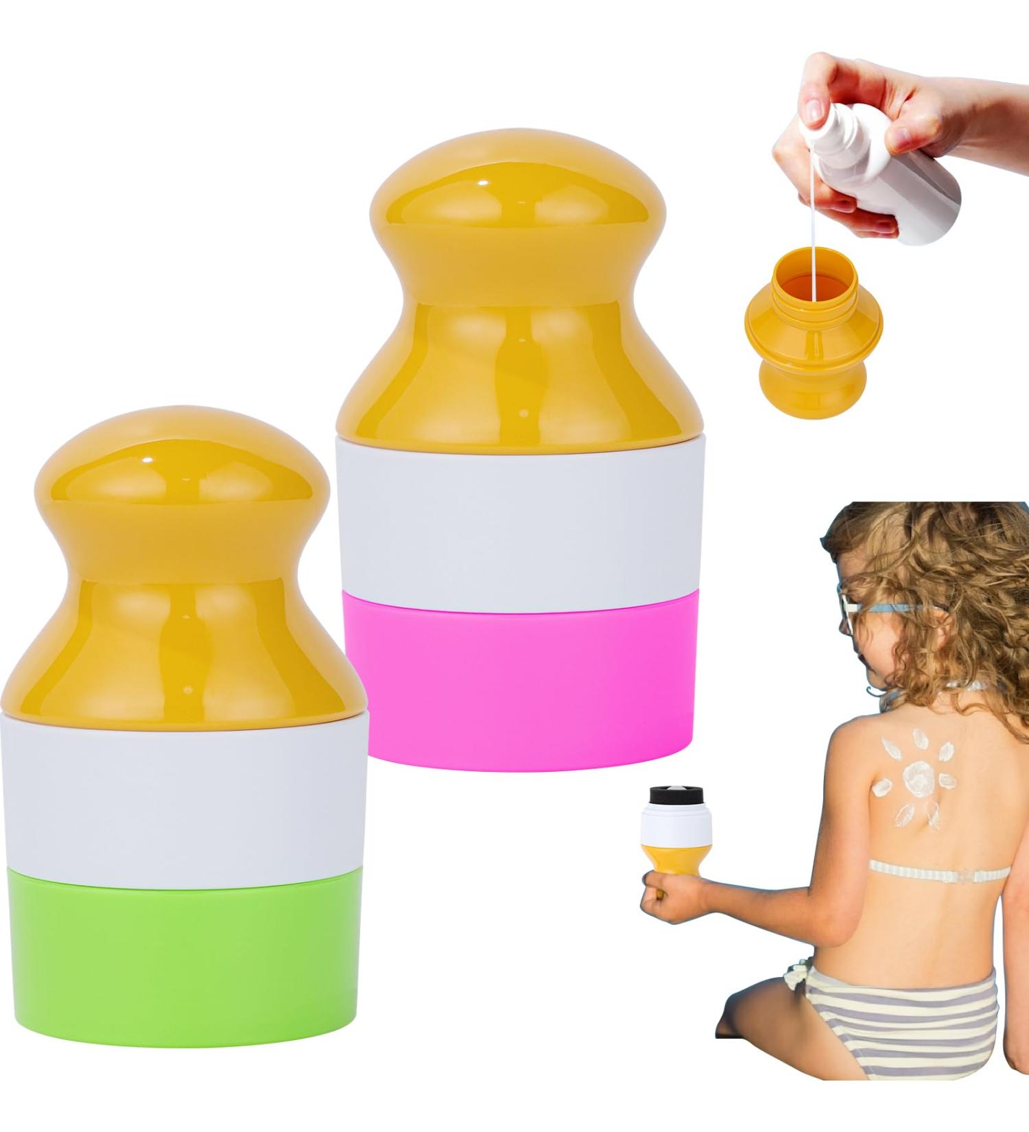 Refillable Sunscreen Applicator with Evenly Spreading Sponge Head Travel Size Easy to Use Roll on Dispenser for Kids & Adults Doubles as a Lotion Container - Beach & Travel Friendly (2 green+pink) green+pink 2 - Buy Online on GoSupps.com