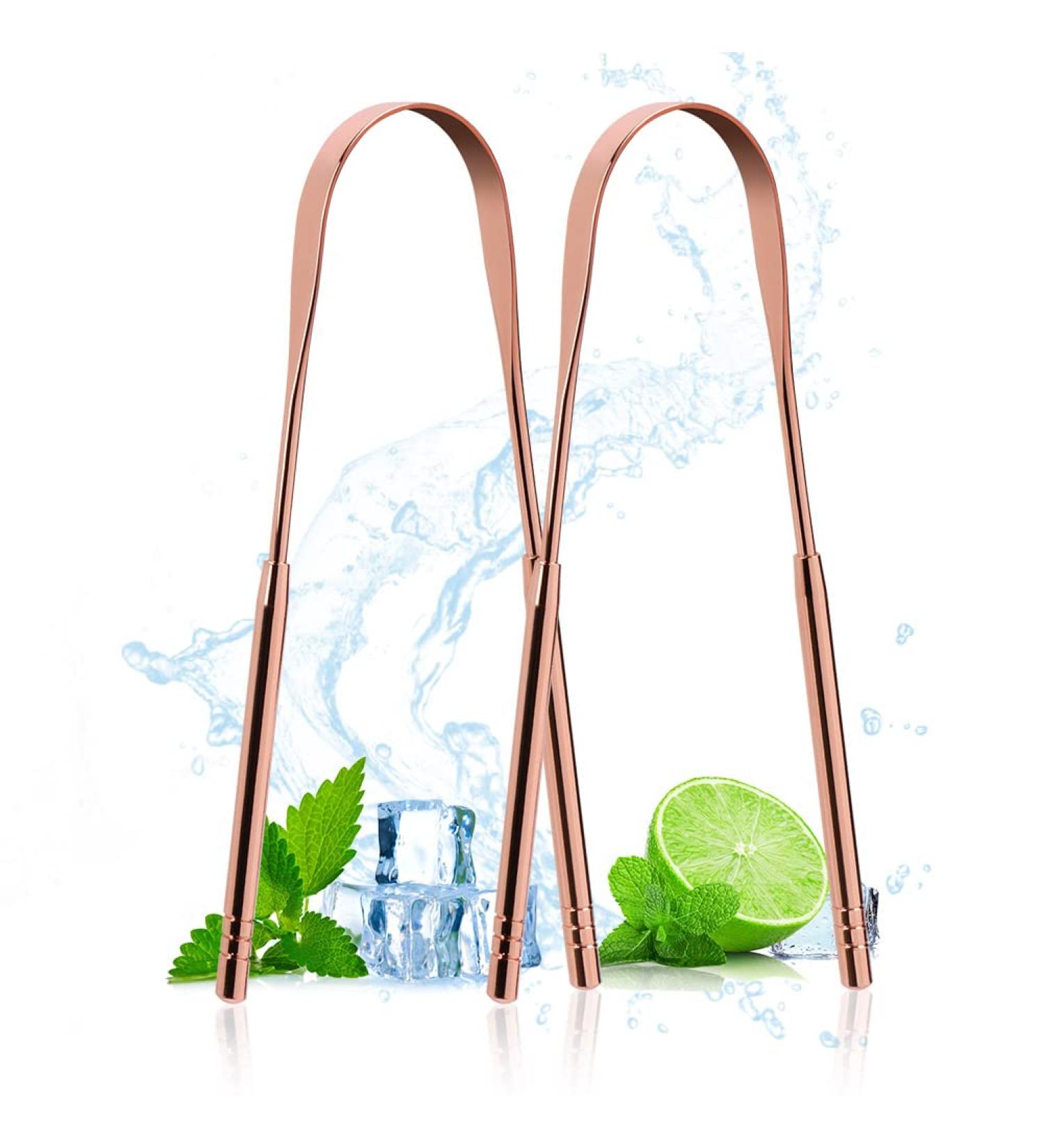 Acwoo Stainless Steel Tongue Cleaner Set - 2 Piece Tongue Scraper for Oral Care Combat Bad Breath - Probadent Rose Gold - Buy Online on GoSupps.com