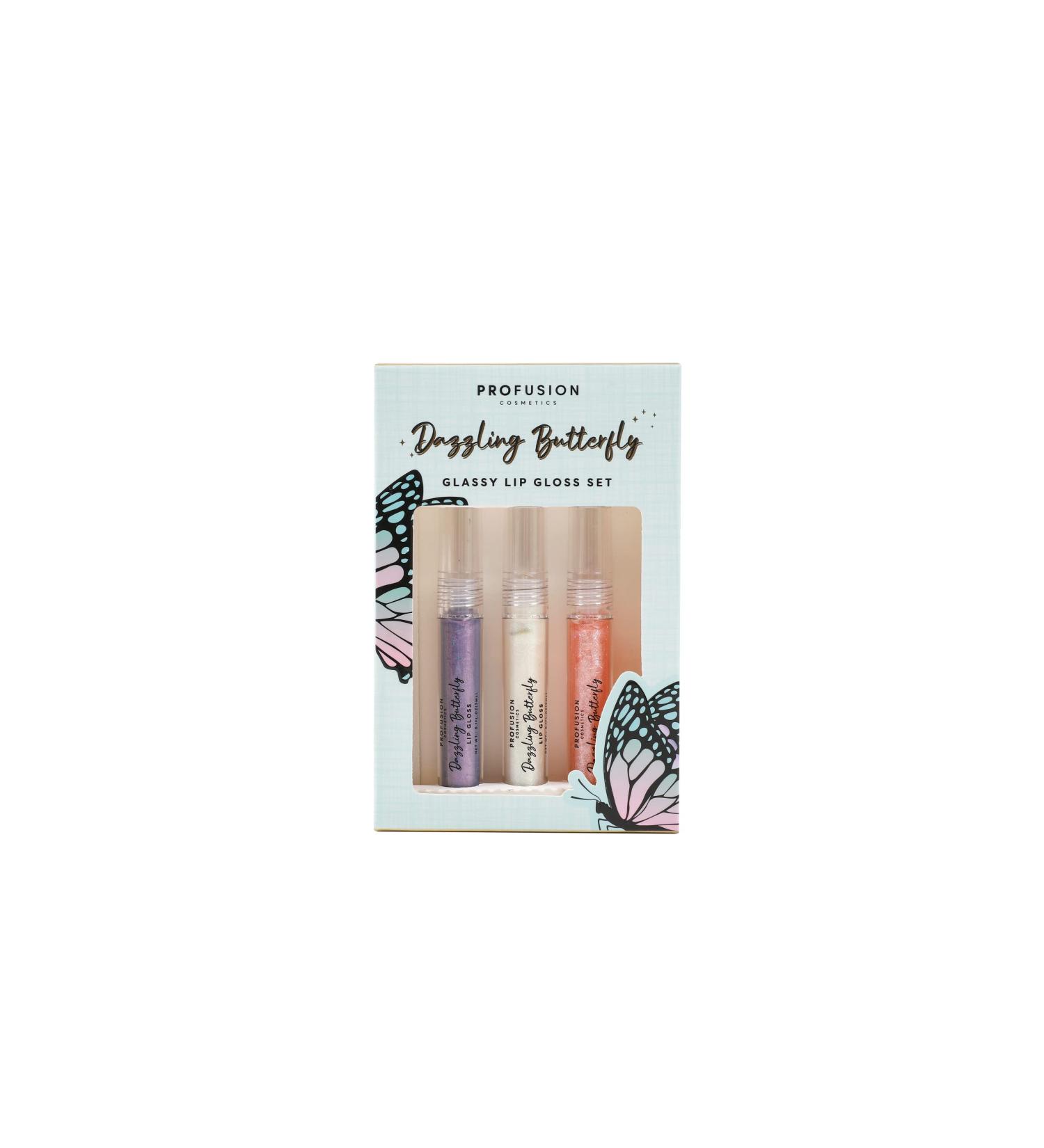 Profusion Cosmetics Empowered Butterfly Glassy Lip Gloss Set - Long Wearing Elegant Trio for Stunning Lips | International Shipping Available - Buy Online on GoSupps.com