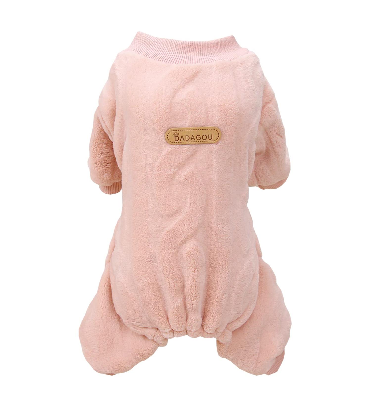 Izefia Dog Sweater | Fleece Dog Clothing for Small & Medium Dogs | Winter Warm Pajama Overall | Twist Print Sweatshirt | size L (30 cm back length) - Pink - Buy Online on GoSupps.com