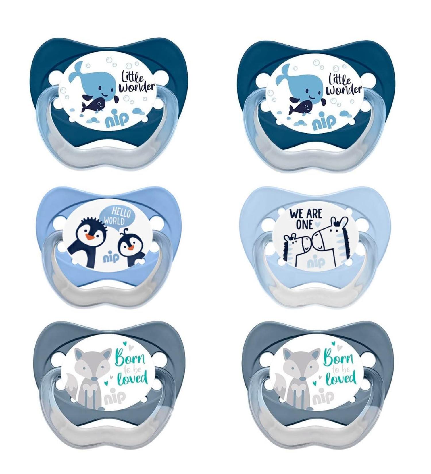 NIP Value Pack Silicone Pacifier Family - Size 3 (18-32 mo) 6-Pack for Boys - BPA Free & Made in Germany - International Shipping Available - Buy Online on GoSupps.com