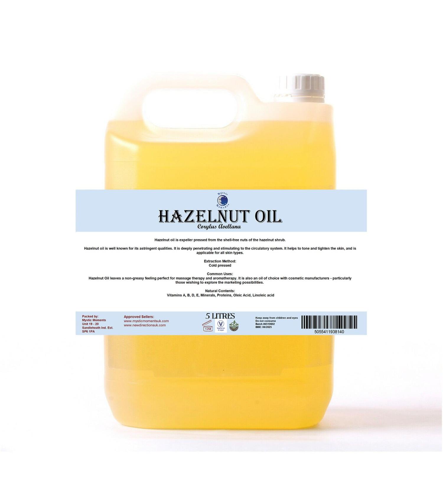 Buy Mystic Moments Hazelnut Carrier Oil 10L - Pure Natural Oil for Hair Face Nails Aromatherapy & Massage | GMO-Free - Buy Online on GoSupps.com