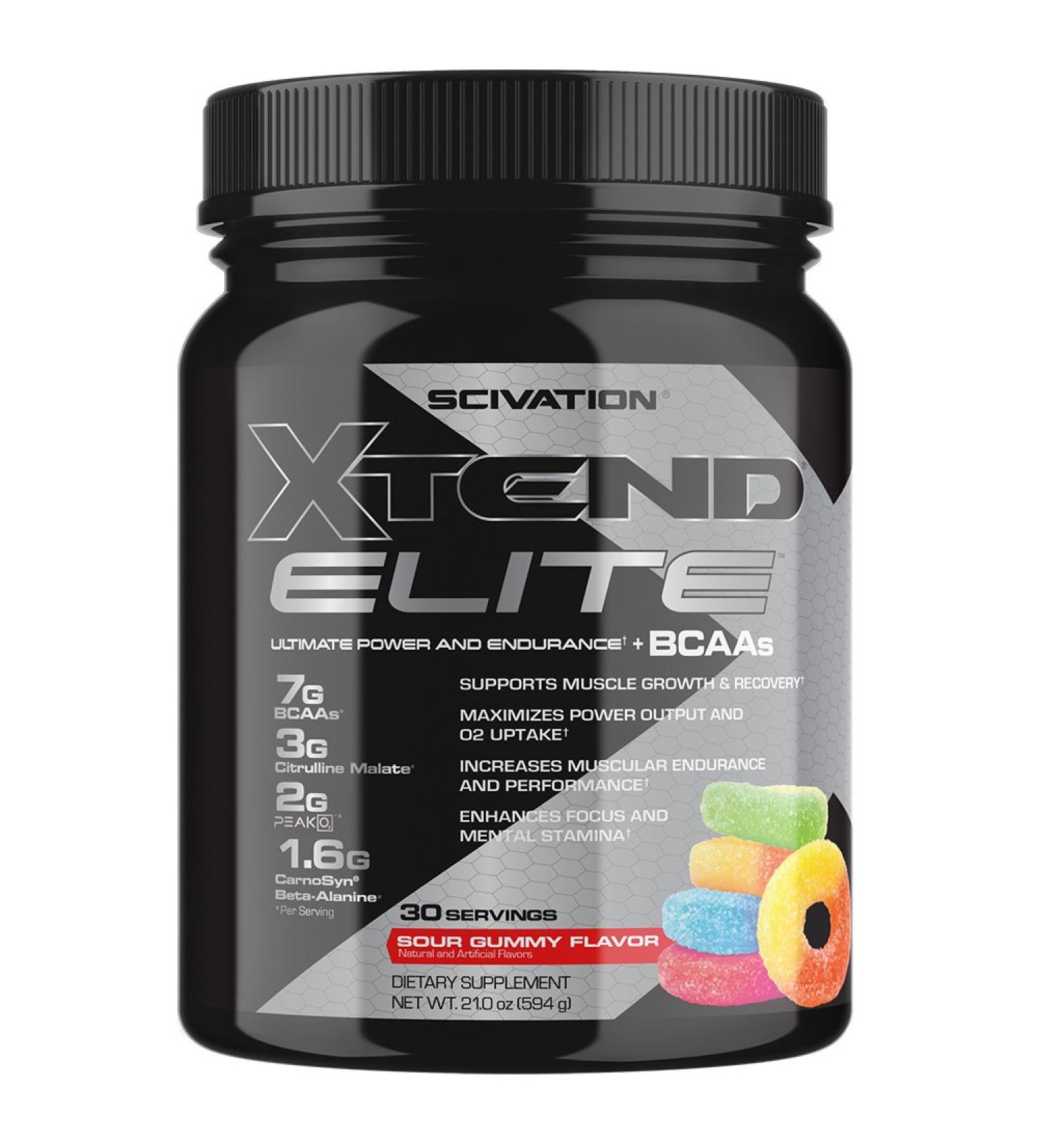 Scivation Xtend Elite BCAA Powder Sour Gummy - Sugar-Free Post Workout Recovery Drink | 7g BCAAs for Men & Women | 30 Servings - Buy Online on GoSupps.com