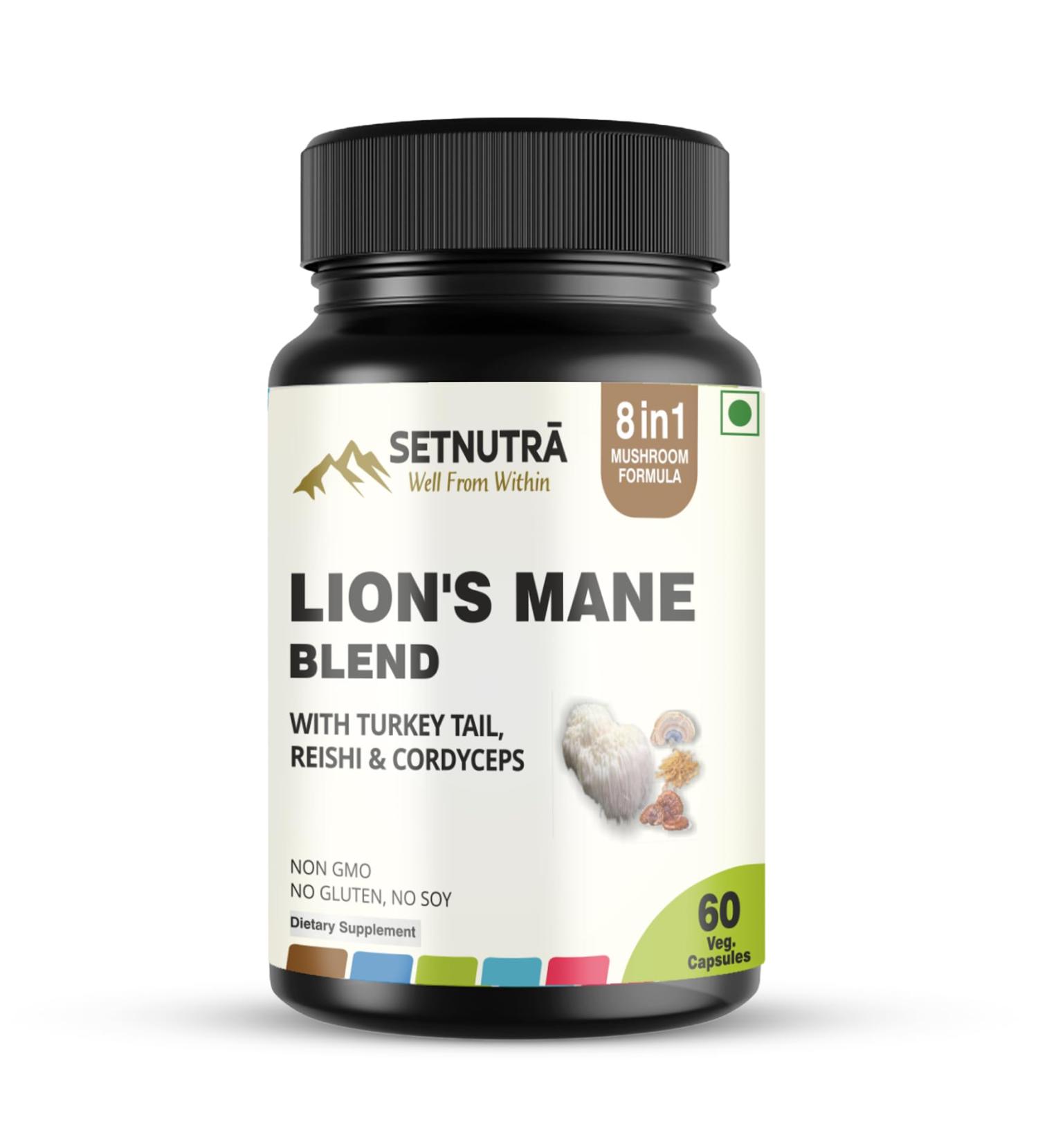 SETNUTRA Well From Within 8 in 1 Mushroom Complex Supplement with Lion's Mane Turkey Tail Reishi Cordyceps | Brain Health Immune Support | Non GMO Gluten Free Vegan Capsules (60 Count) - Buy Online on GoSupps.com