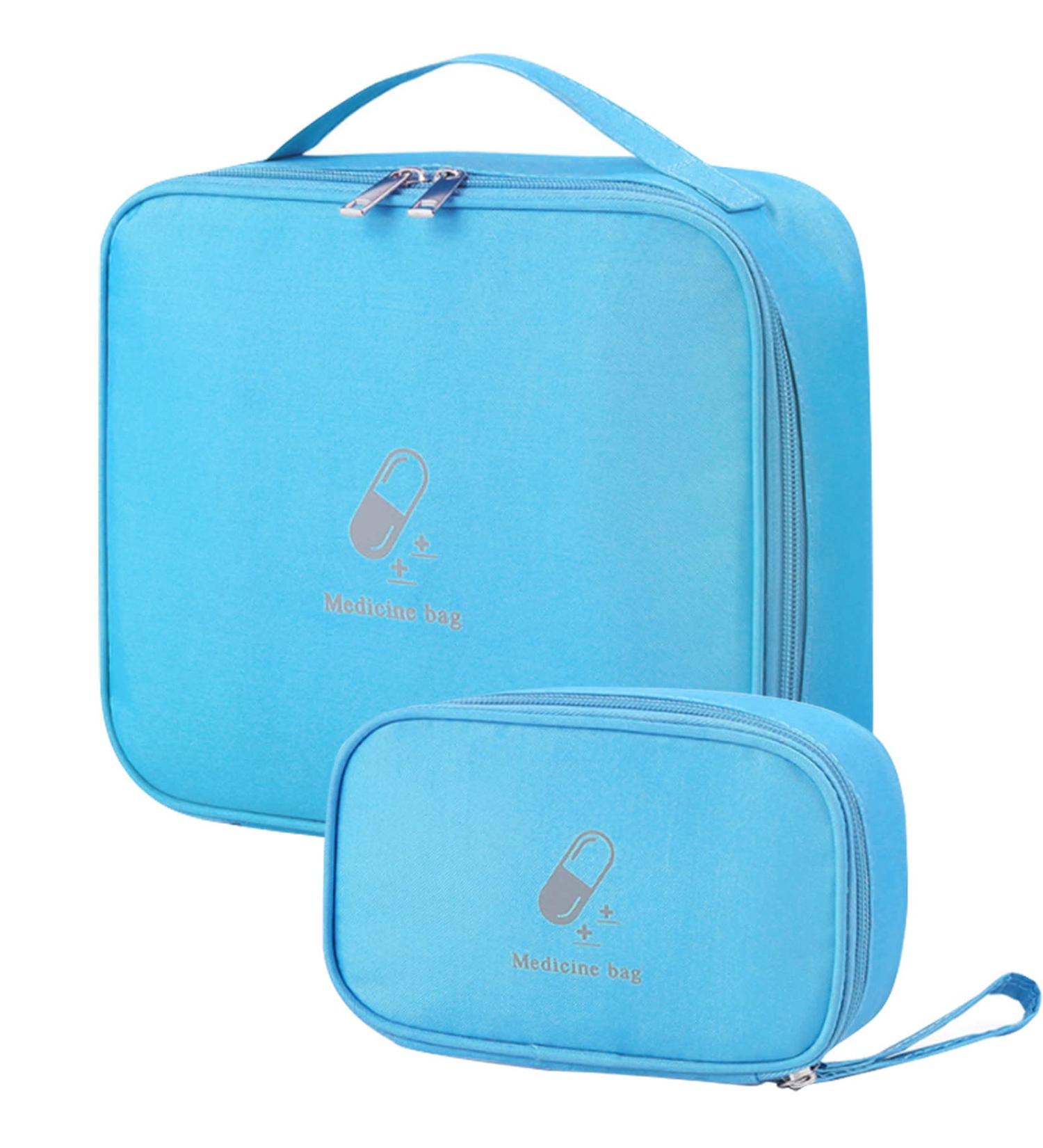 Large Capacity Waterproof Medication Bag | 2-Pack Emergency First Aid Travel Pharmacy Storage Bag (Blue) - Buy Online on GoSupps.com