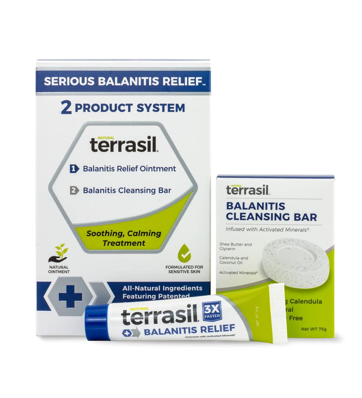 Terrasil Balanitis Treatment Ointment & Cleansing Bar System - Relief for Irritation & Inflammation, All-Natural Activated Minerals (14gm tube + 75gm soap) - Buy Online on GoSupps.com