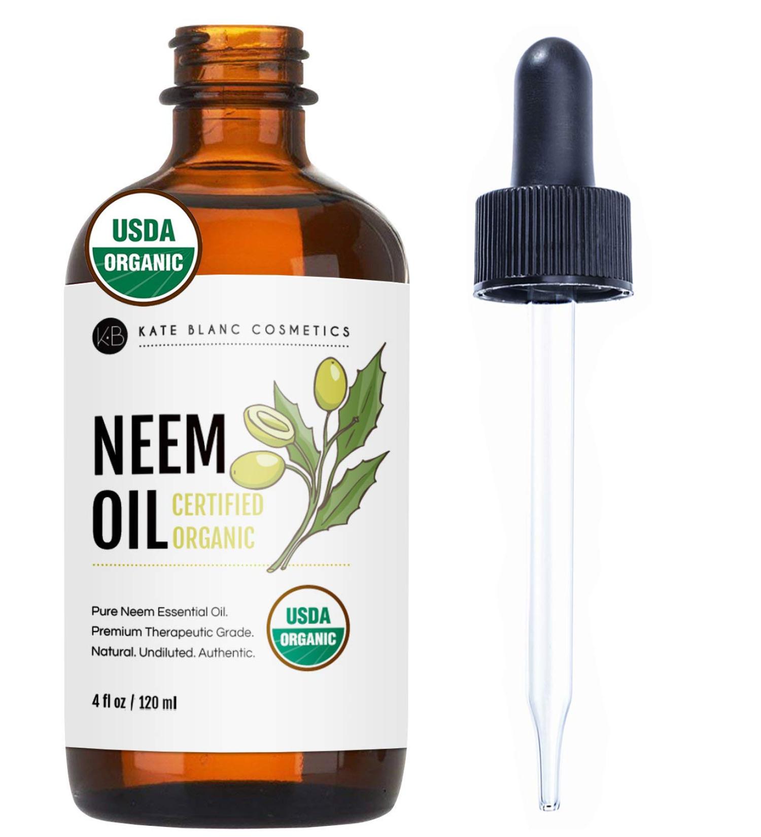 Organic Neem Oil for Skin & Plants (4oz) - Kate Blanc Cosmetics: 100% Pure Concentrate for Hair Growth. USDA Certified Natural Neem Oil Spray - Buy Online on GoSupps.com