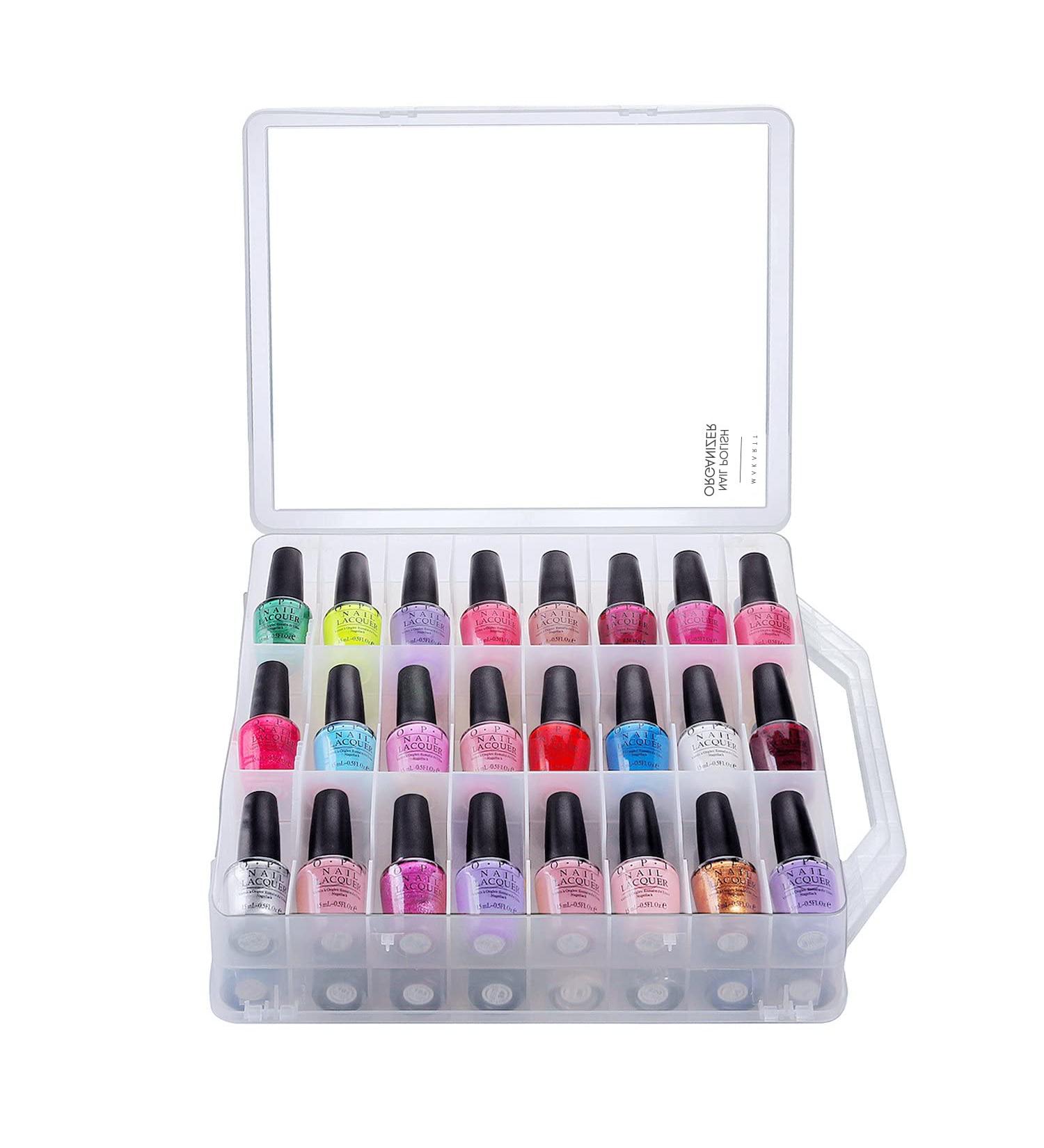 Clear Nail Polish Organizer for 48 Bottles | Portable & Durable Nail Polish Holder with Adjustable Dividers | Space Saver & Travel-Friendly Case - Buy Online on GoSupps.com