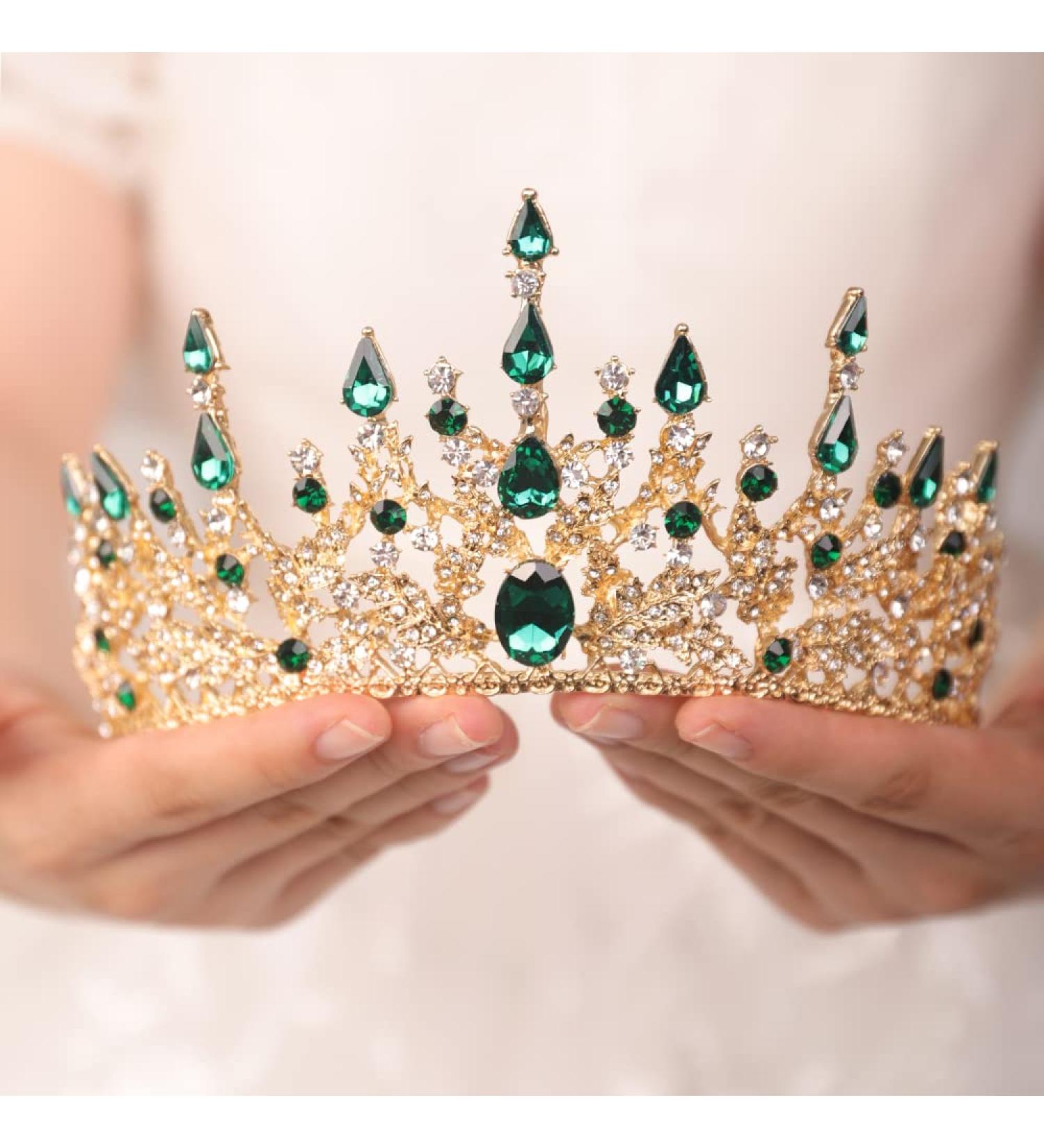JWICOS Baroque Emerald Green Tiara Crown for Women | Rhinestone Wedding Princess Crown Tiara | Prom, Pageant, Birthday Party Accessory - Buy Online on GoSupps.com