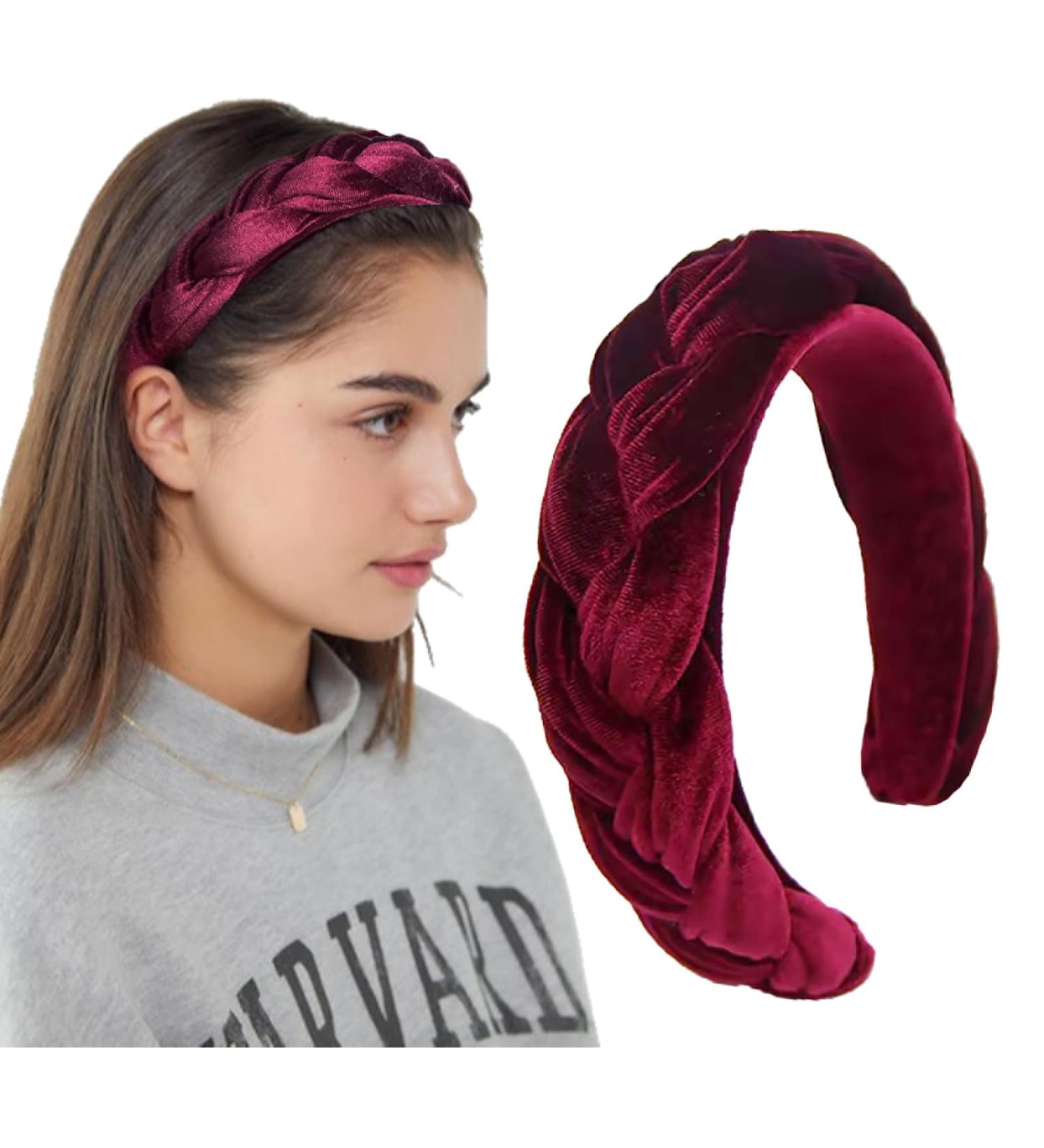 LEBENSWERT Velvet Braided Headband for Women - Vintage Wide Hairband in Wine Red | Traditional Fashion Accessories - Buy Online on GoSupps.com