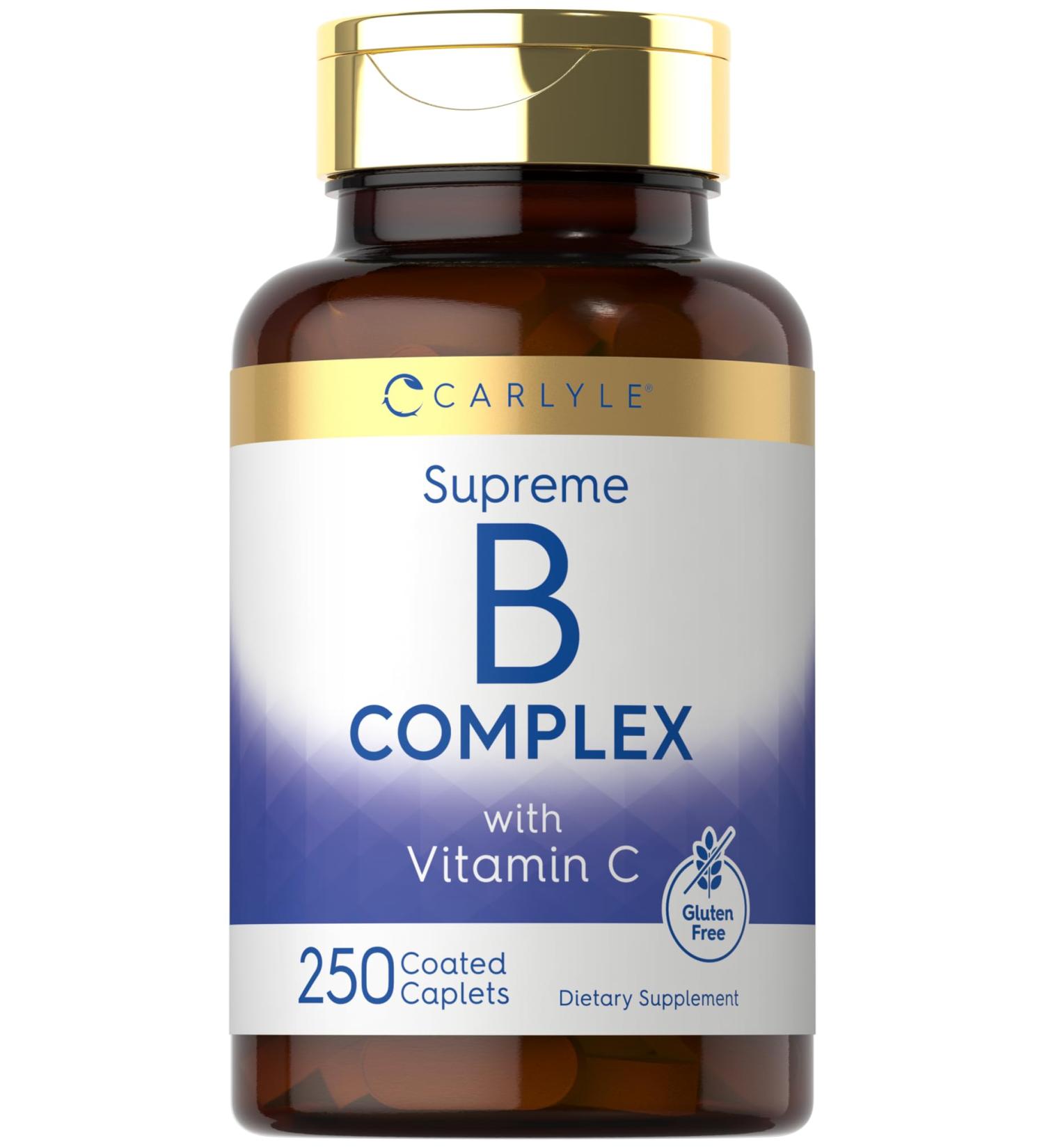 Carlyle Vitamin B Complex for Women and Men | 250 Caplets | with Vitamin C | Vegetarian Non-GMO and Gluten Free Supplement 250 Count (Pack of 1) - Buy Online on GoSupps.com