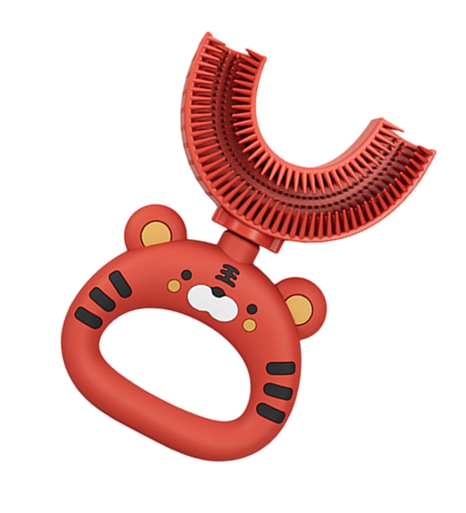 Drang U-Shaped Children's Toothbrush - Soft Silicone Brush Head 360 Oral Care Cartoon Tiger Design - Buy Online on GoSupps.com
