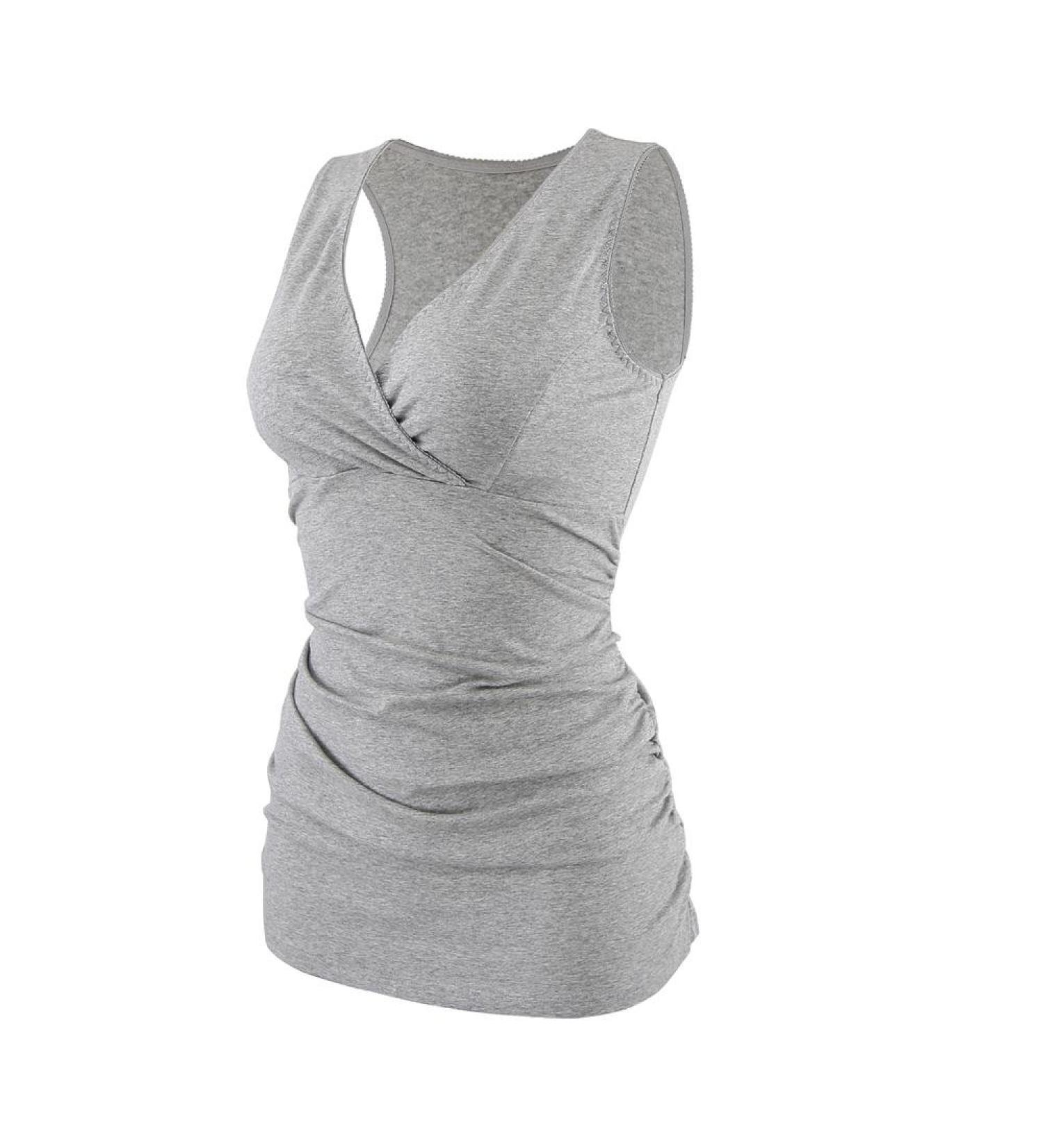 ZUMIY Maternity Nursing Top Women's Cotton V Neck Ruched Waist Double Layered Tank - Grey - Buy Online on GoSupps.com