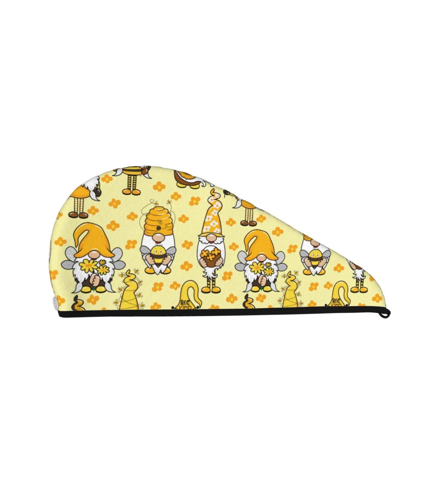 Garden Honeybee Gnomes Hair Towel Wrap | Quick-Dry Turban & Button Design for Effortless Hair Drying - Buy Online on GoSupps.com