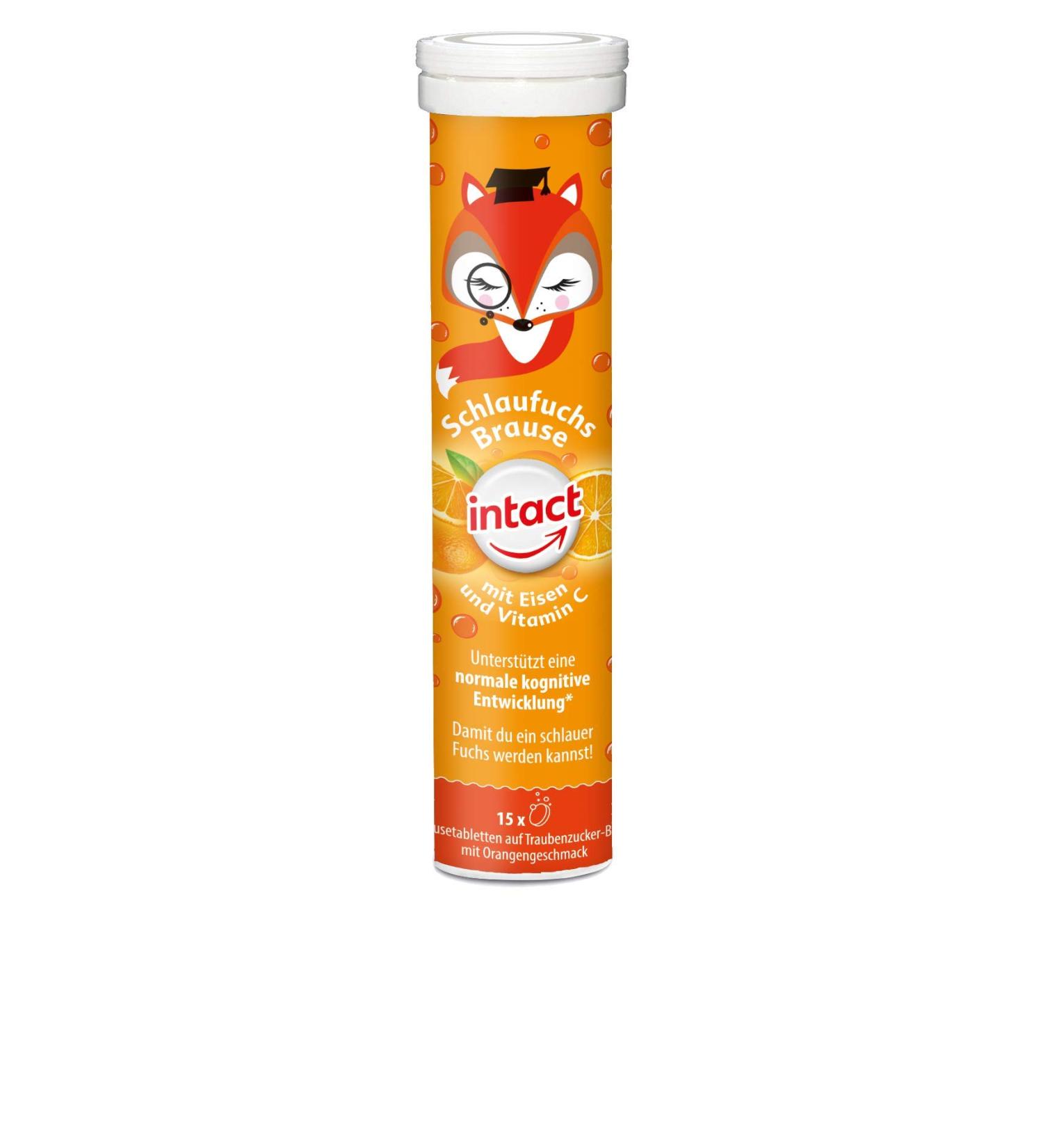 Intact Slaufuchen Brause - 15-Hour Effervescent Tablets for Kids | Vegan Vitamin C & Iron | Orange Flavor - 15-Pack - Buy Online on GoSupps.com