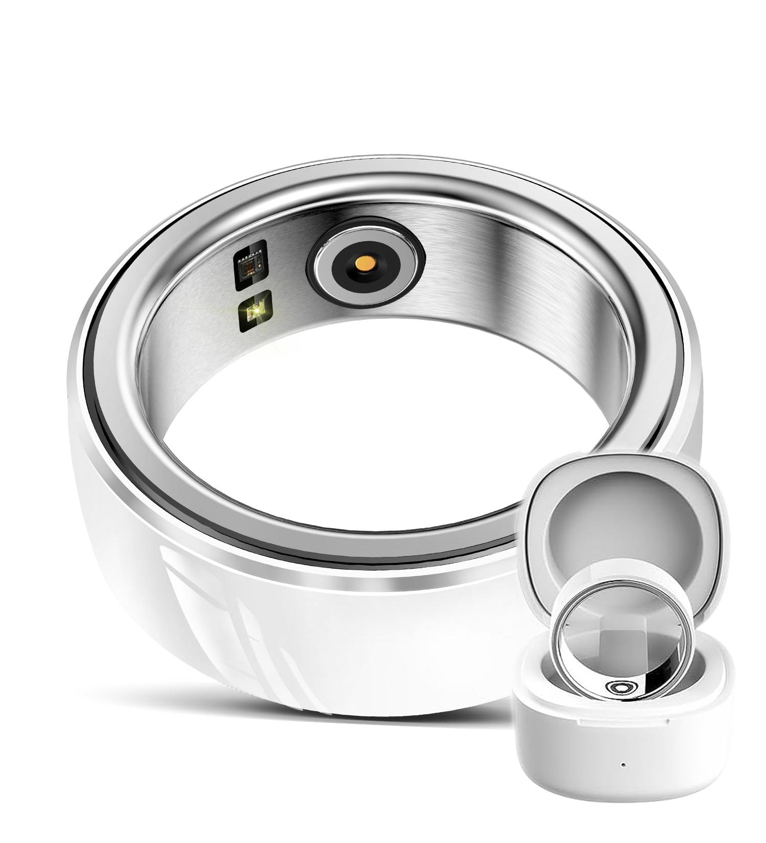 4 Pack Smart Ring with Charging Case Heart Rate Blood Pressure Oxygen Sleep Monitoring Body Pedometer Sports Smart Rings Health Fitness Tracker Rings IPX8 Bluetooth Android/iOS Wedding Gift 10 White