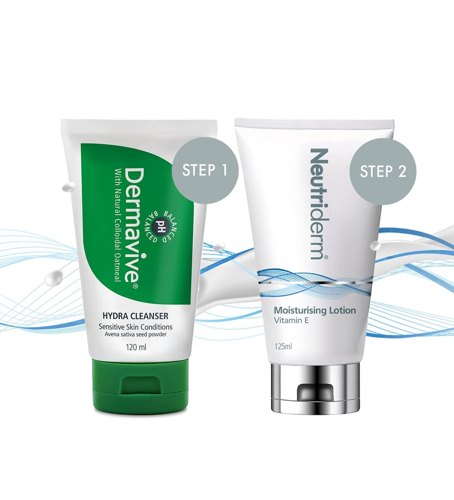 Pre-Makeup Bundle: Dermavive Hydra Cleanser 120ml & Neutriderm Moisturising Lotion 125ml - Buy Online on GoSupps.com