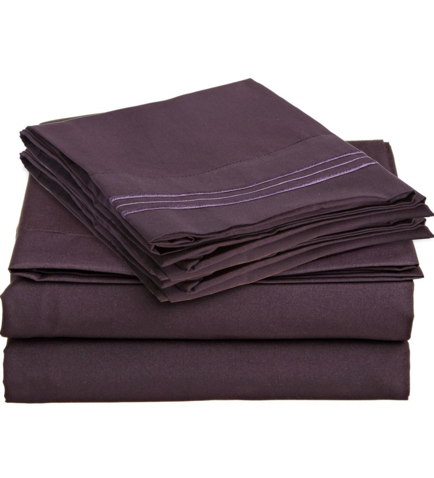 Clara Clark King Bed Sheet Set - Purple Eggplant | Soft & Luxurious Silk | VEND-US-CC-MSilk2-K-EGG - Buy Online on GoSupps.com
